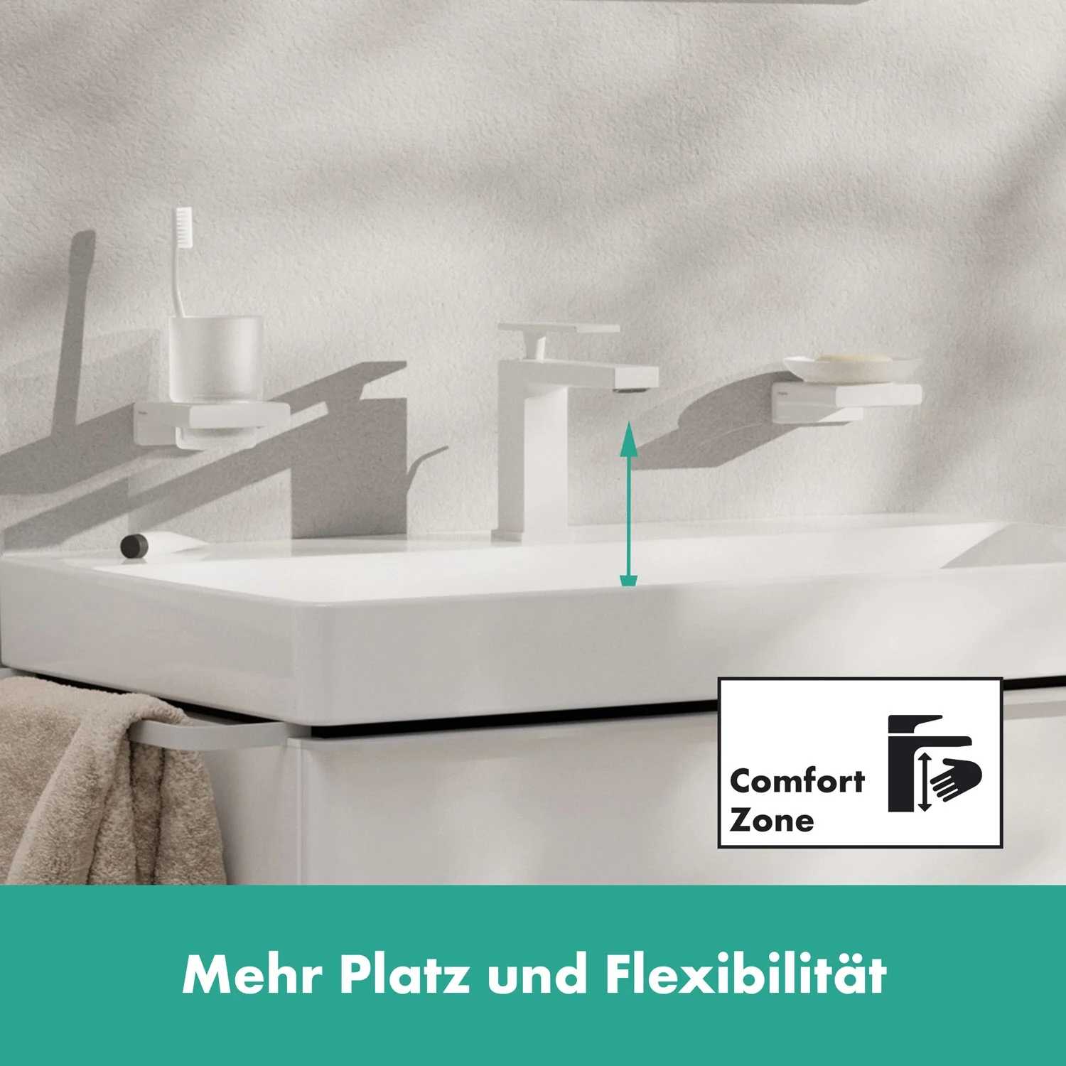 Umywalka z baterią i akcesoriami w łazience, hansgrohe