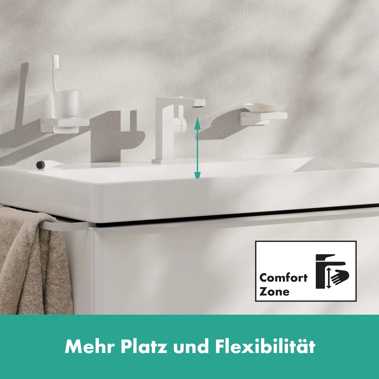 Bateria umywalkowa z akcesoriami zbliżenie, hansgrohe