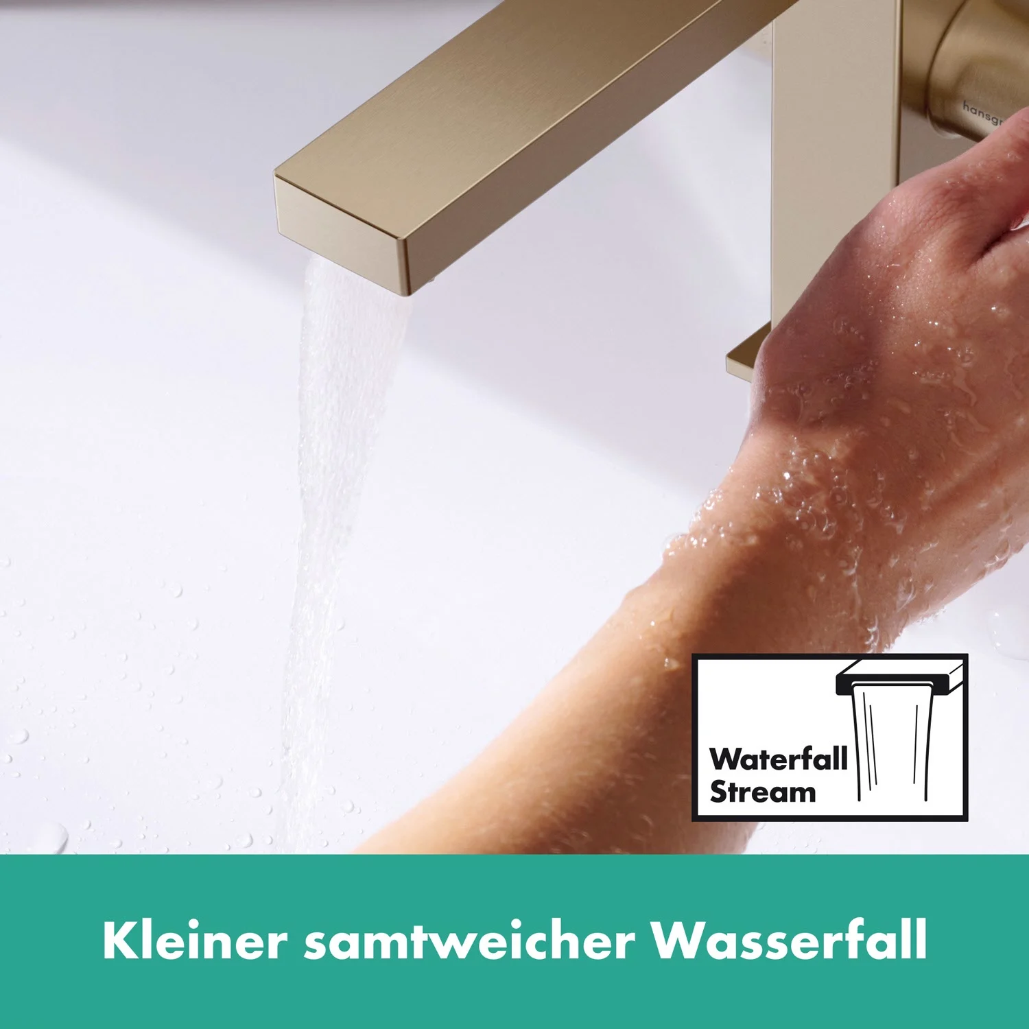 Złota bateria z wodospadowym strumieniem, hansgrohe