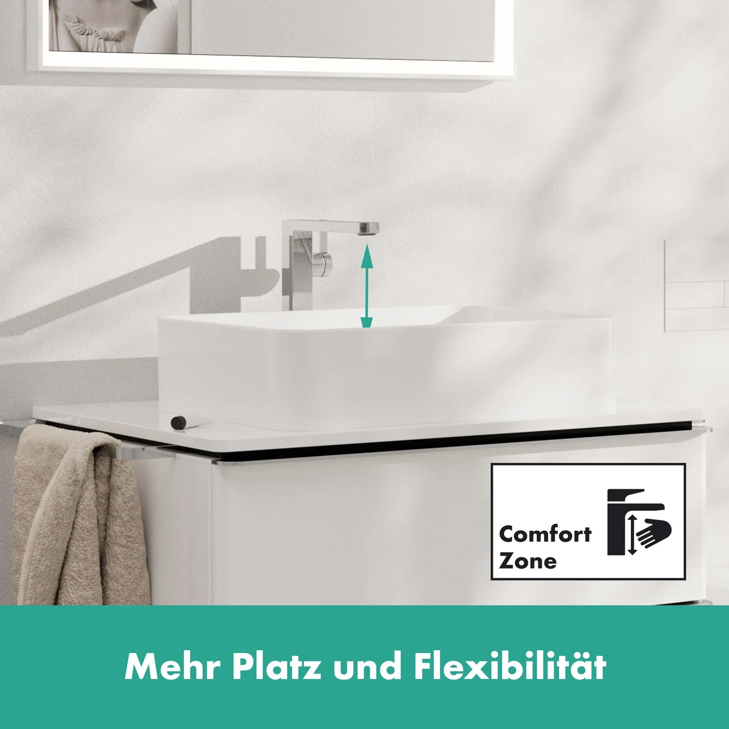 Bateria umywalkowa w kolorze srebrnym w łazience, hansgrohe