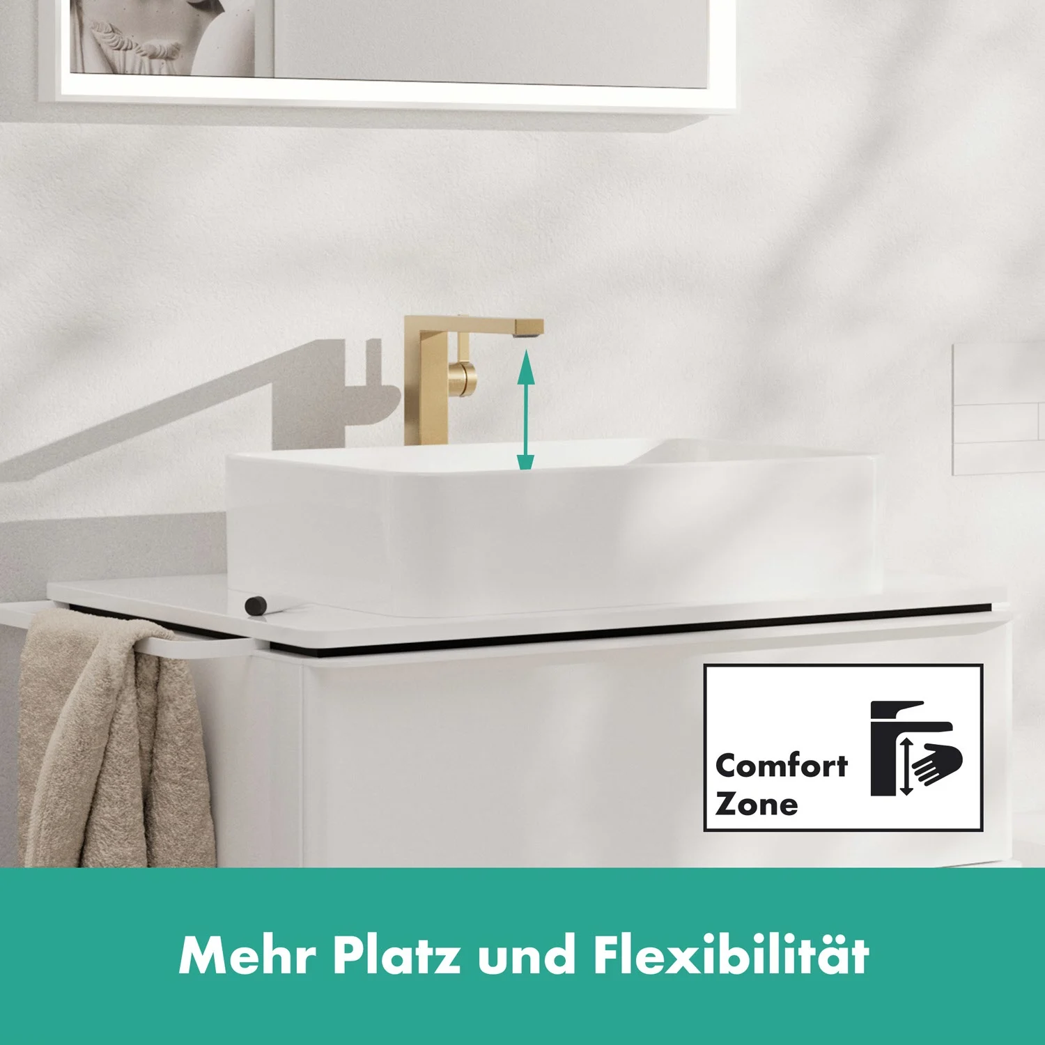 Złota bateria umywalkowa z umywalką w łazience, hansgrohe