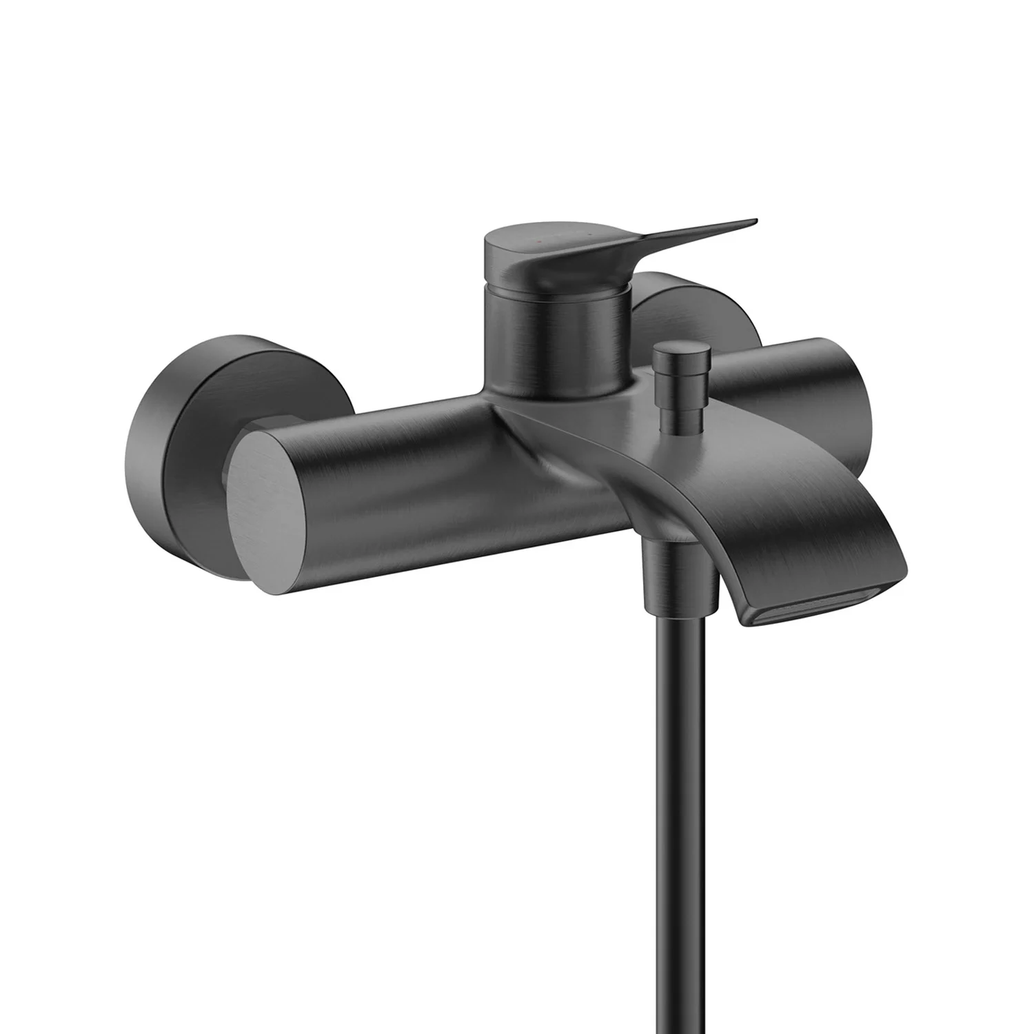 Czarna bateria wannowa widok z przodu, hansgrohe