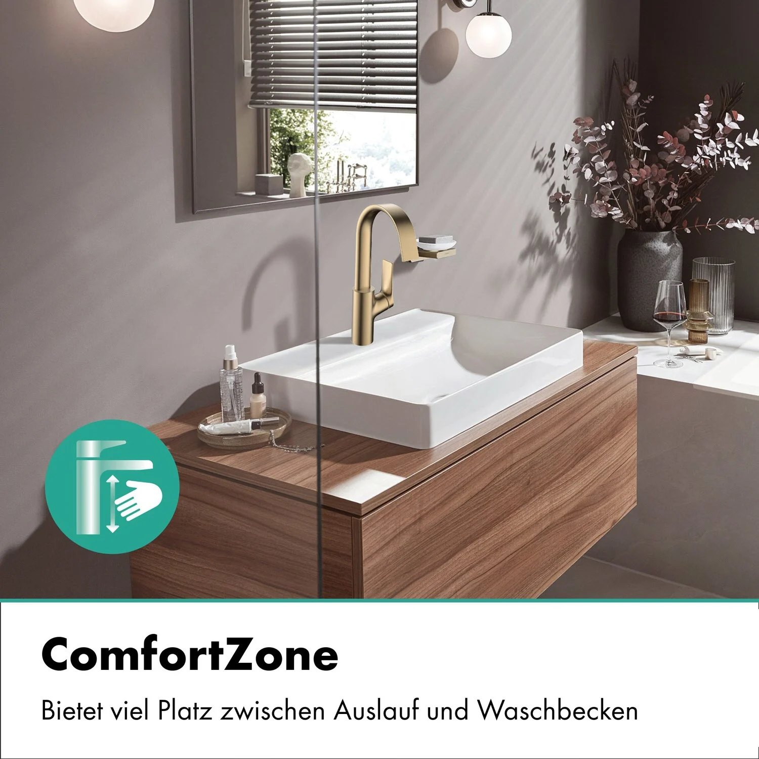 Łazienka z baterią umywalkową i zlewem, hansgrohe