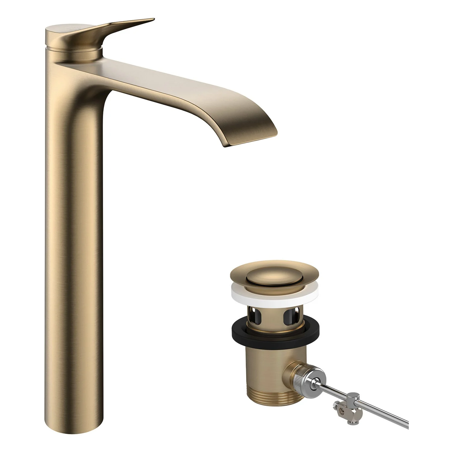 Złota bateria umywalkowa jednouchwytowa z zestawem odpływowym, hansgrohe