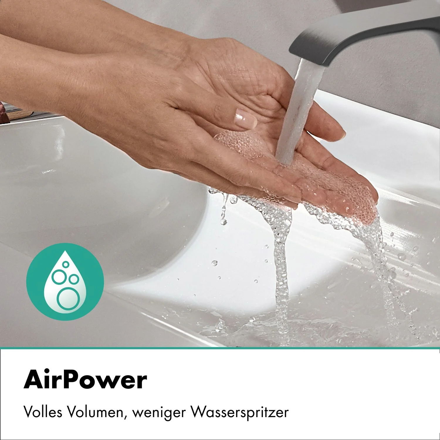 Ręce pod kranem z bieżącą wodą, hansgrohe