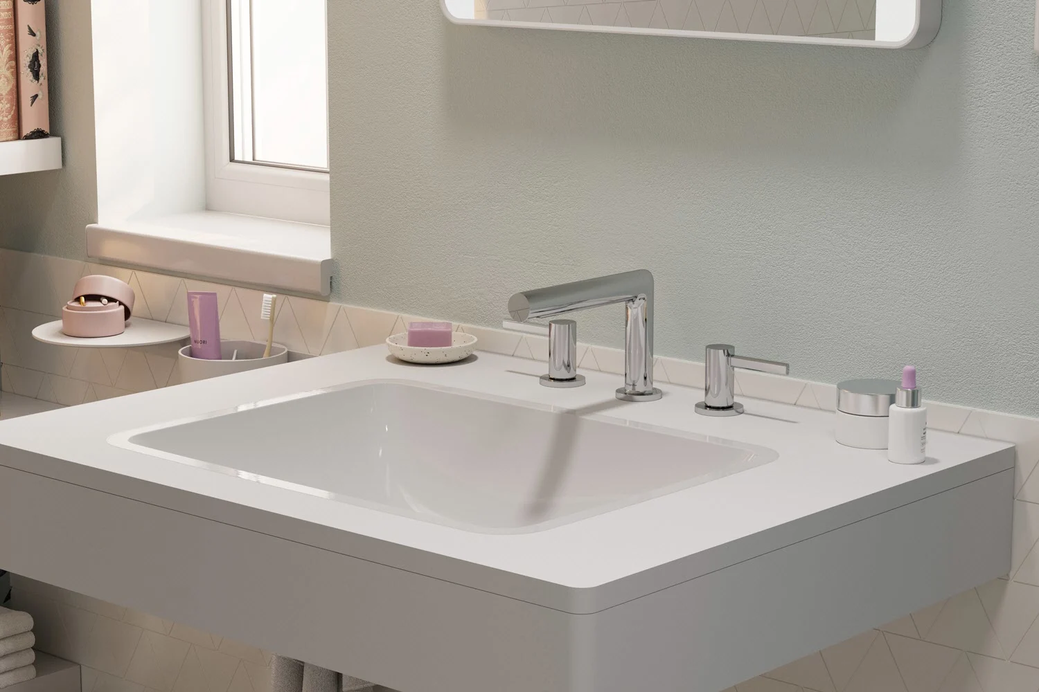 Bateria umywalkowa Hansgrohe Zesis S z 3 otworami, model 100, z zestawem odpływowym z drążkiem Zdjęcie 3