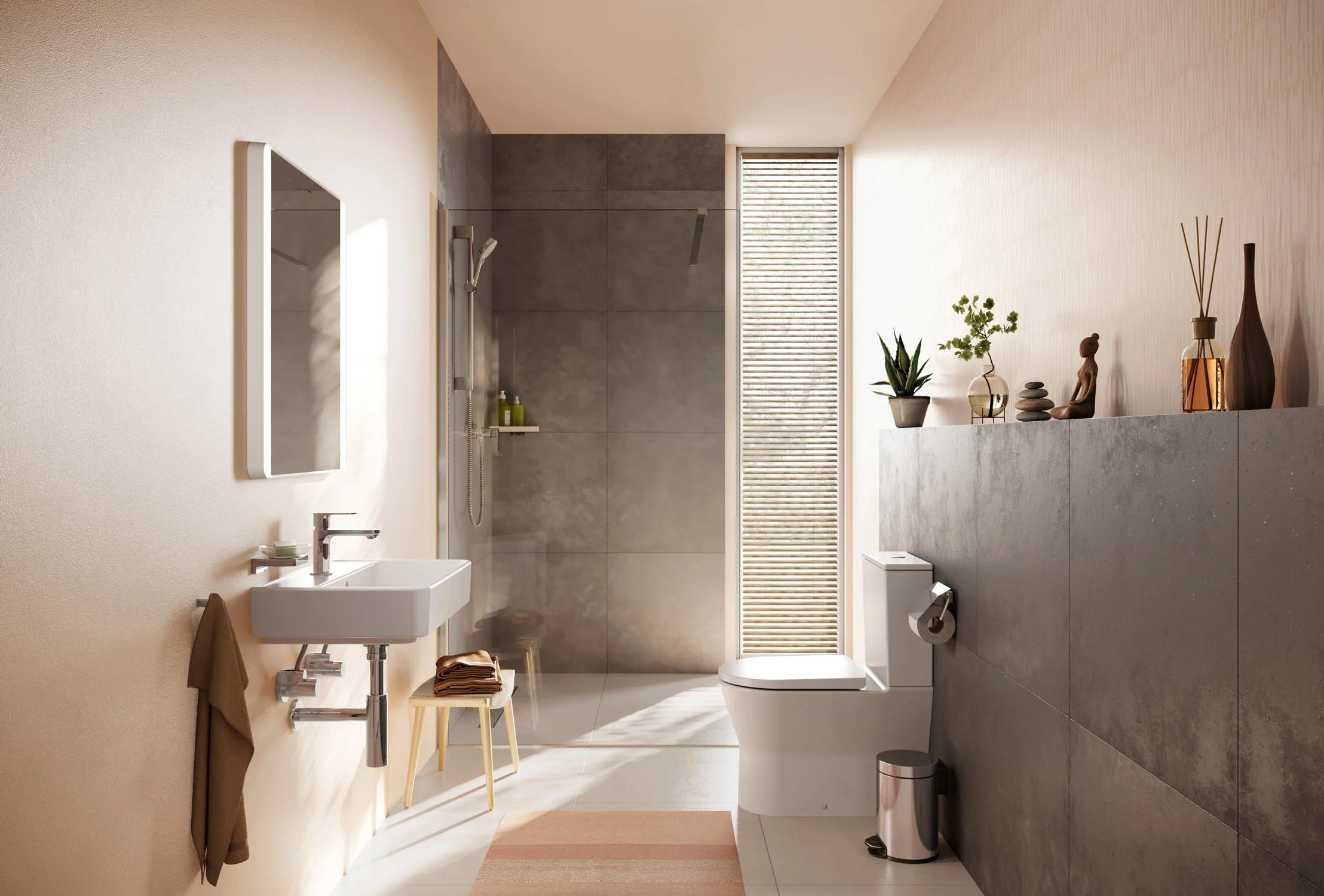Nowoczesna łazienka z prysznicem i umywalką, hansgrohe