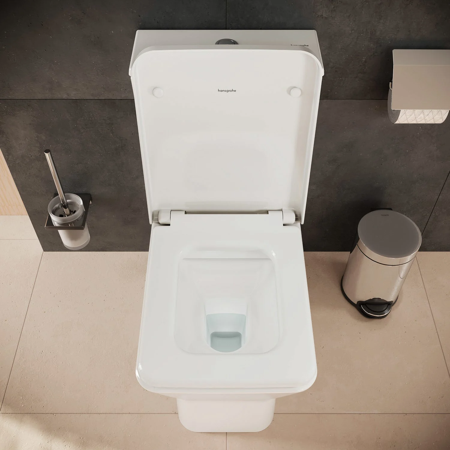 Miska toaletowa z otwartą pokrywą widziana z góry, hansgrohe