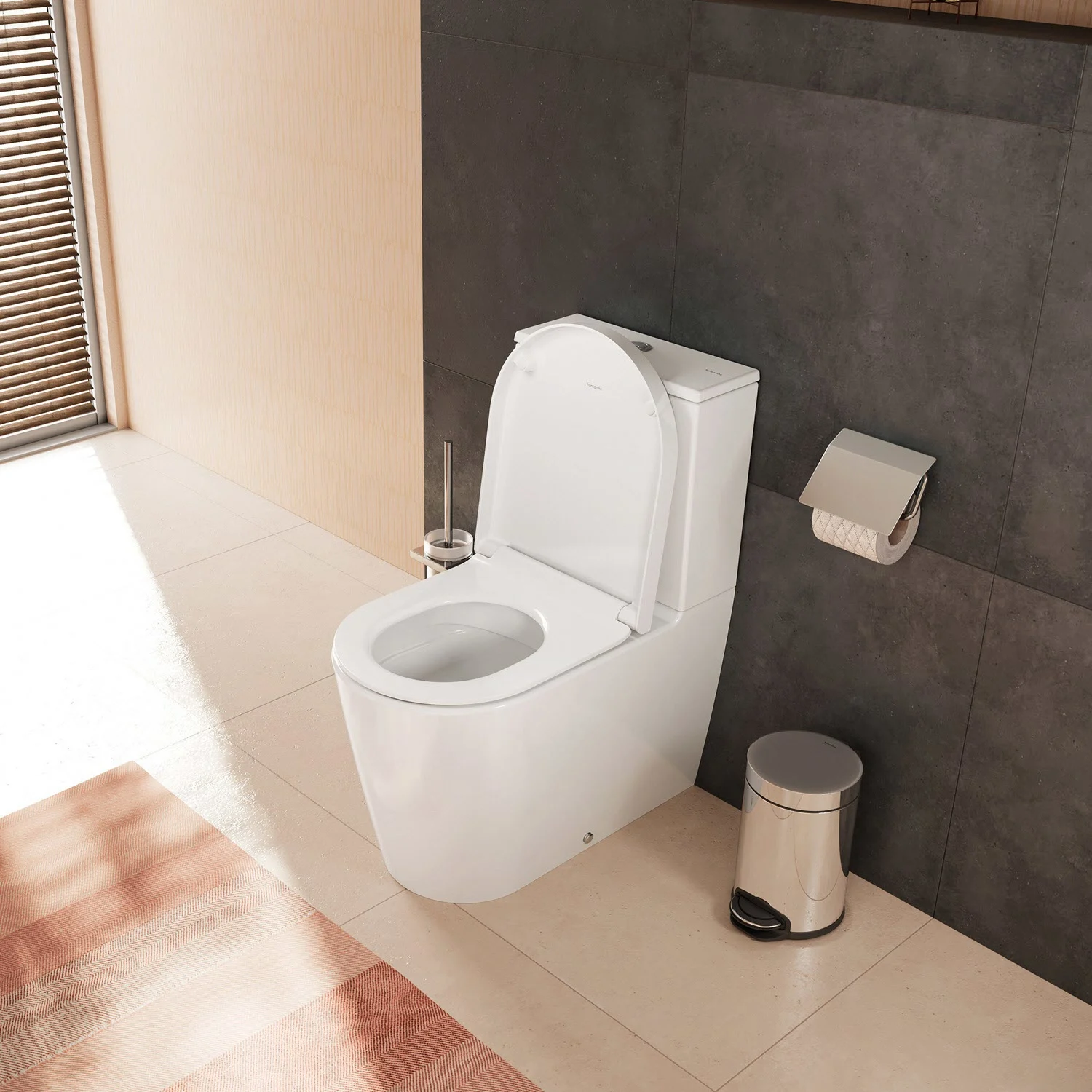Toaleta stojąca w nowoczesnej łazience, hansgrohe