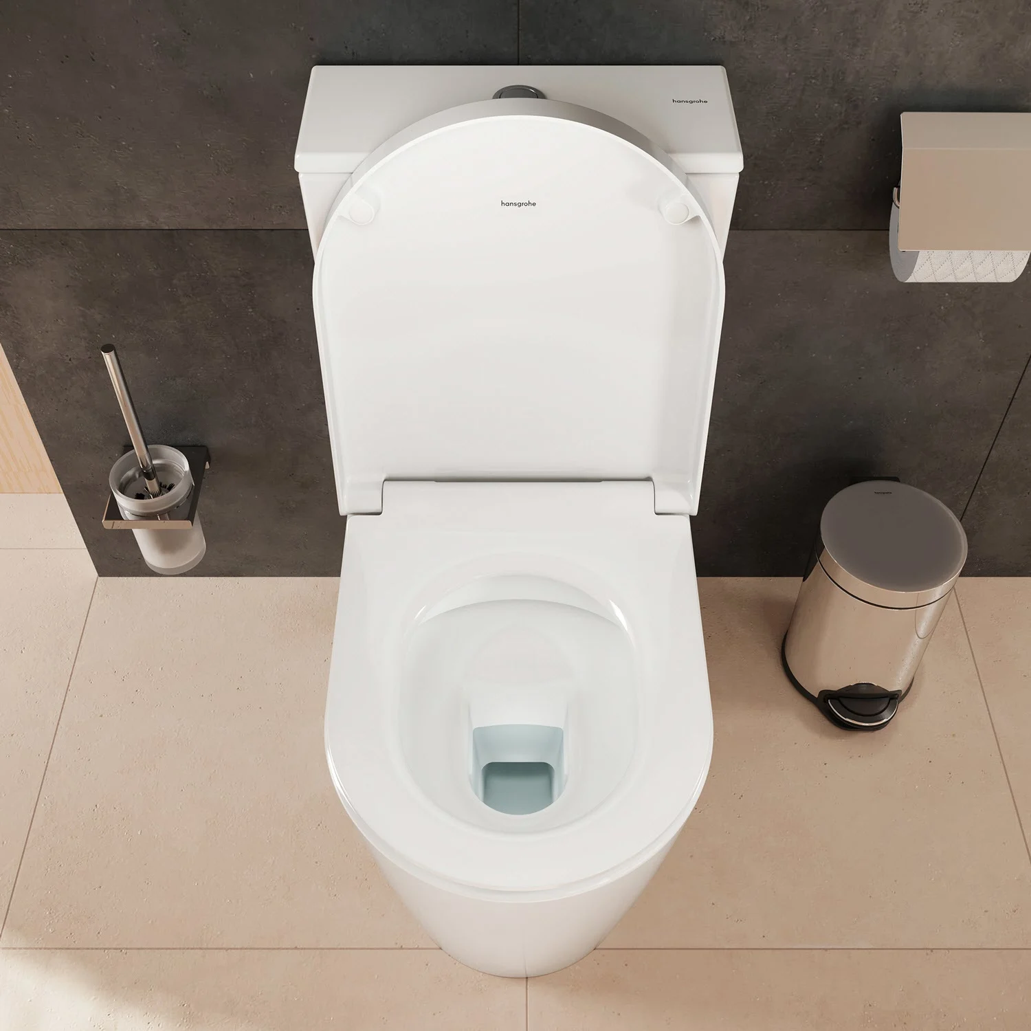 Toaleta stojąca w nowoczesnej łazience, hansgrohe