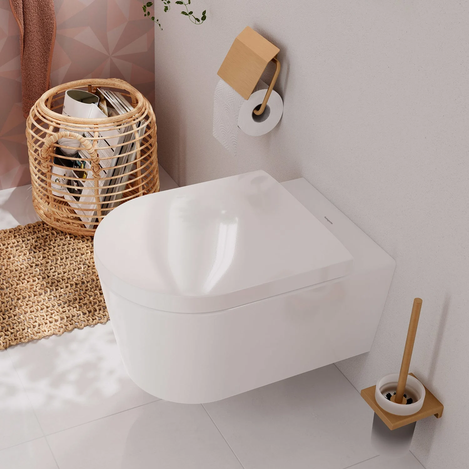 Toaleta podwieszana w nowoczesnej łazience, hansgrohe