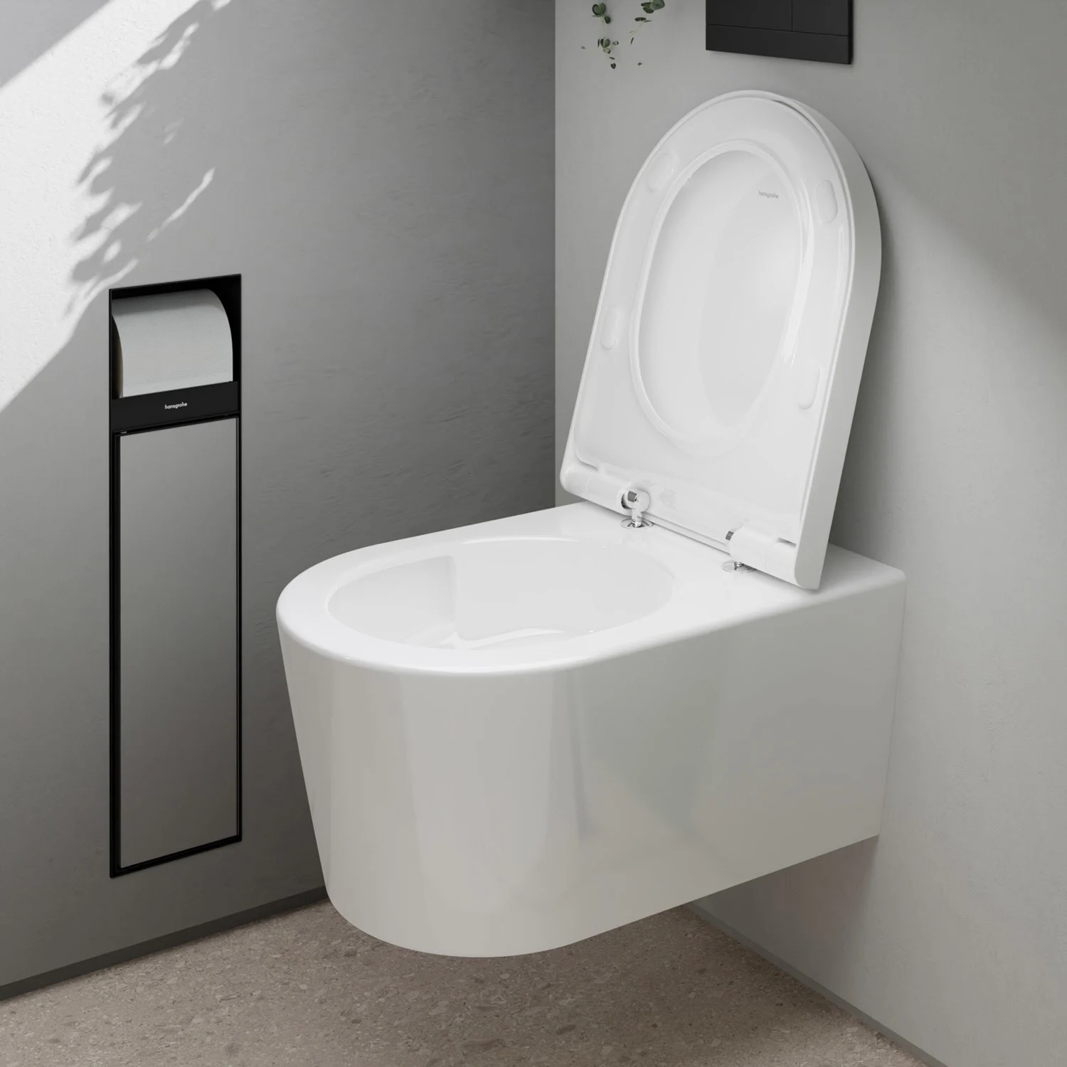 Toaleta podwieszana w nowoczesnej łazience, hansgrohe