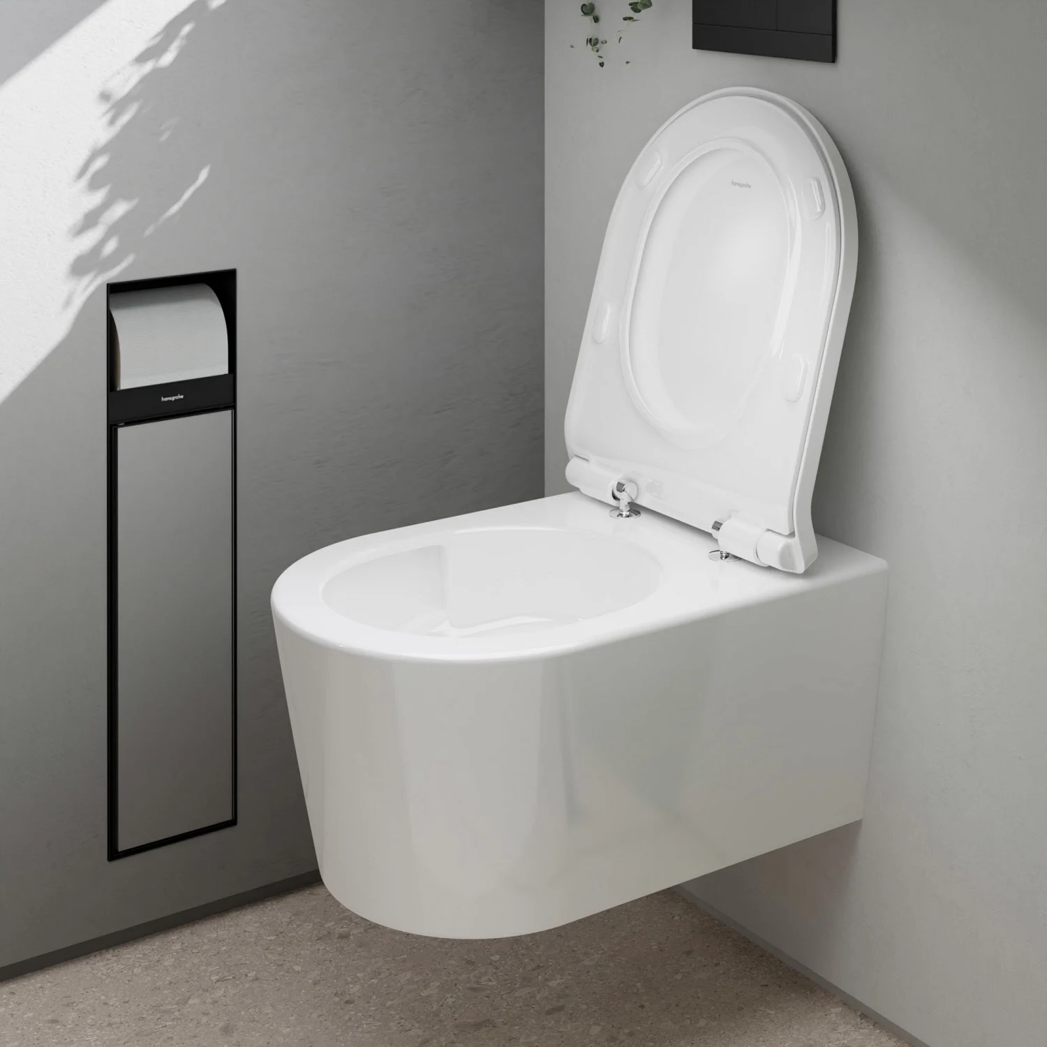 Toaleta podwieszana w nowoczesnej łazience, hansgrohe