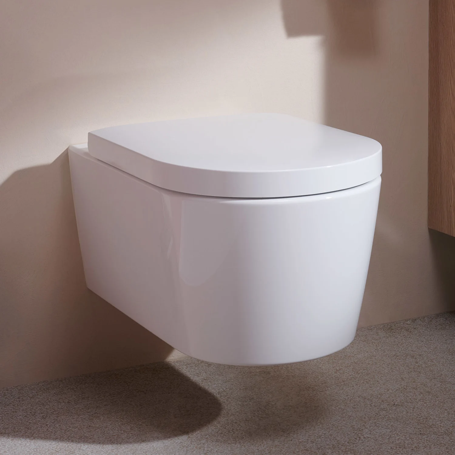 Zbliżenie na toaletę wiszącą, hansgrohe