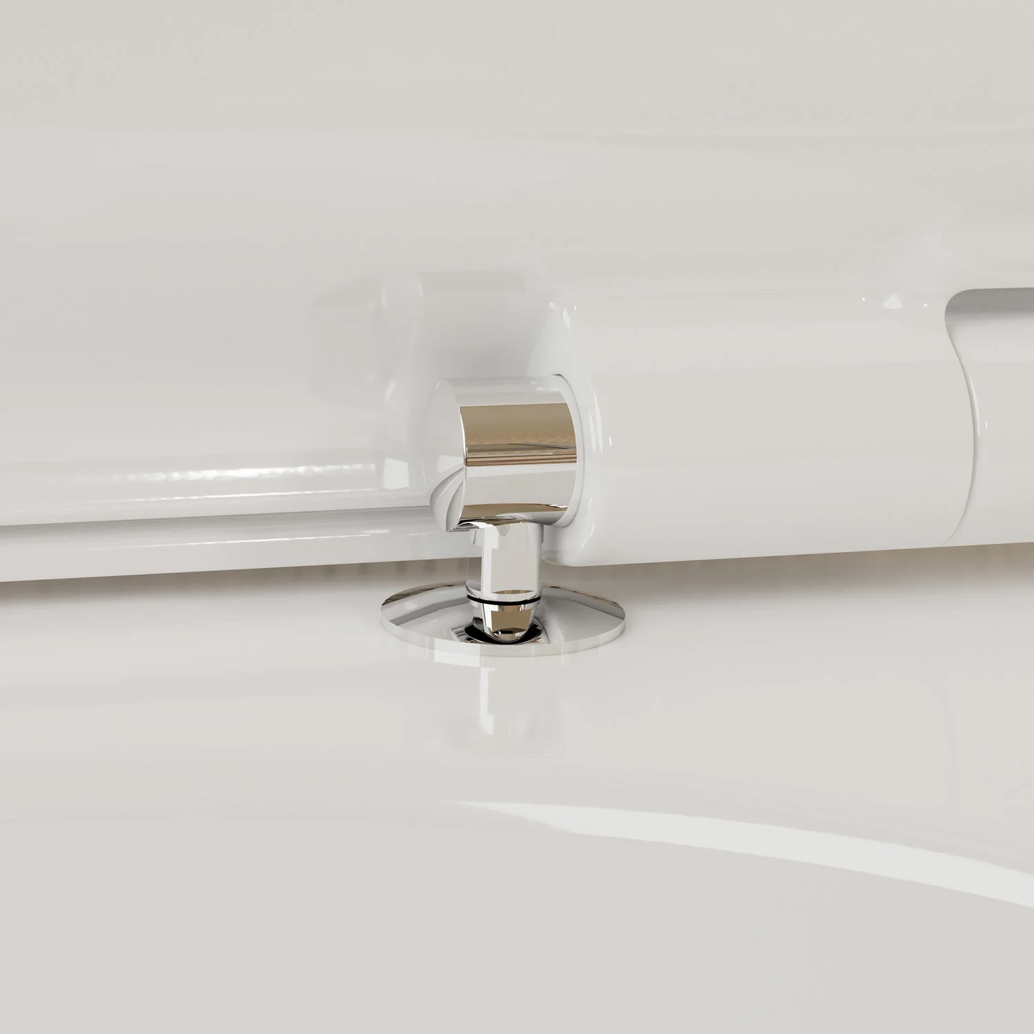 Widok szczegółowy białego zawiasu toalety, hansgrohe