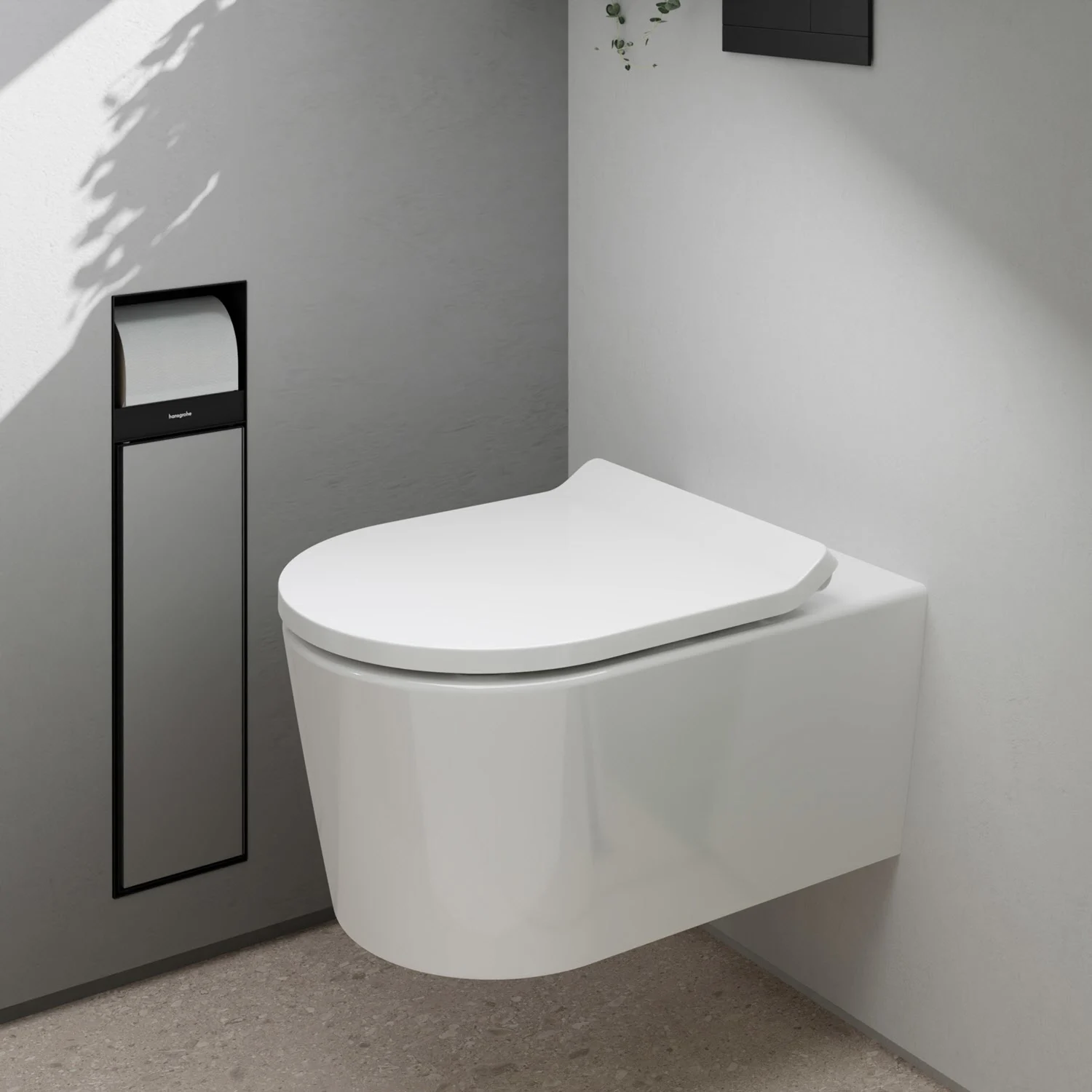 Toaleta podwieszana w nowoczesnej łazience, hansgrohe