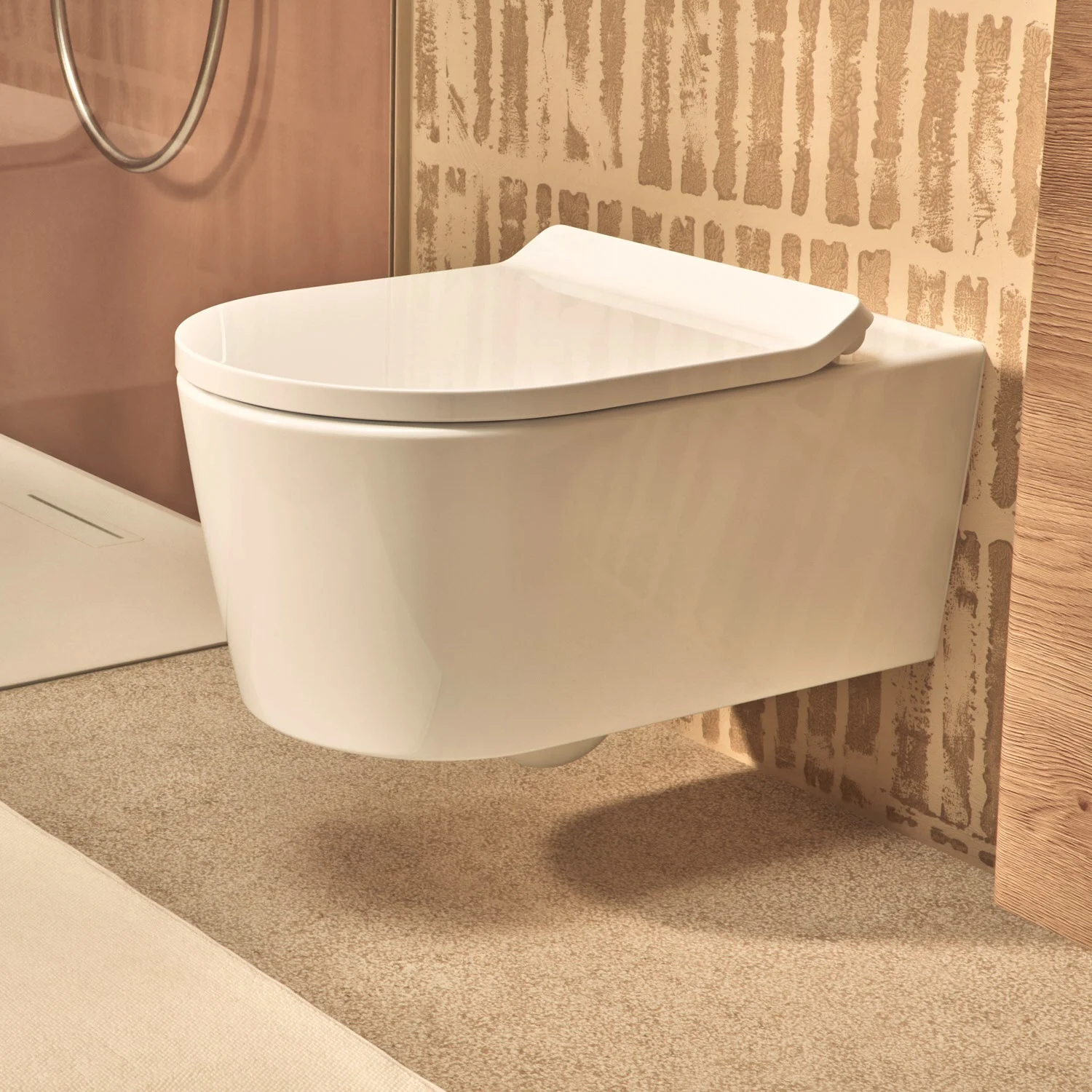 Toaleta podwieszana w nowoczesnej łazience, hansgrohe