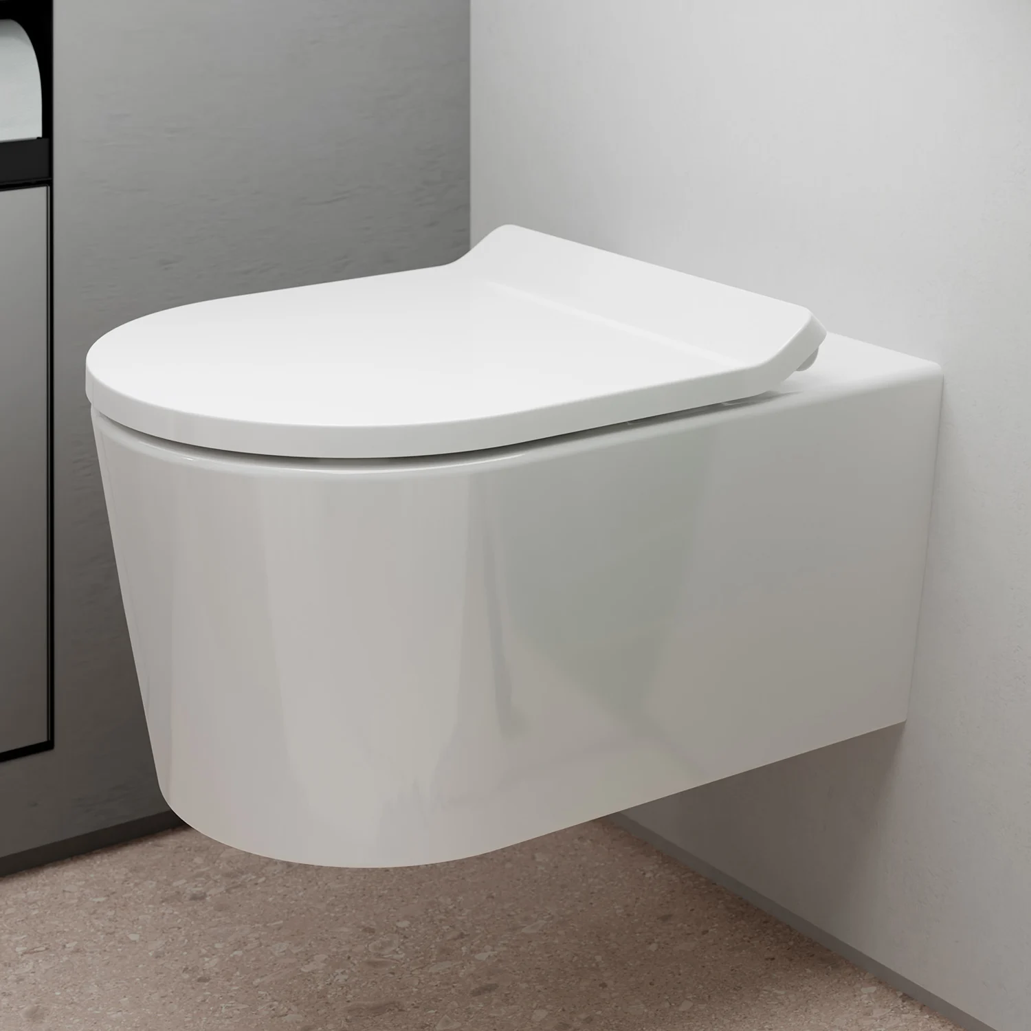 Zbliżenie na zestaw toalety wiszącej, hansgrohe