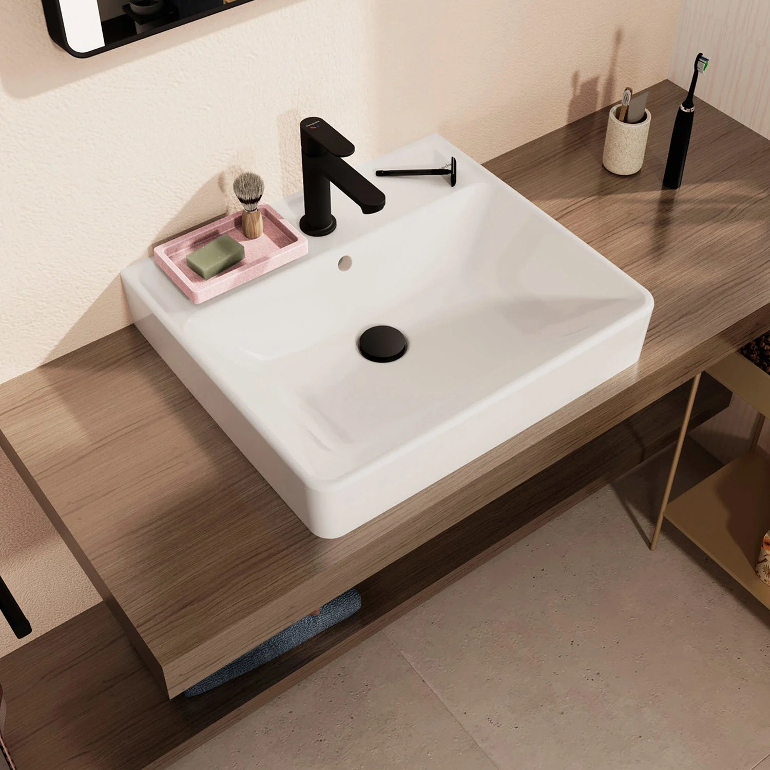 hansgrohe Xanuia Q Aufsatzwaschtisch geschliffen 550/480 mit Hahnloch und Überlauf