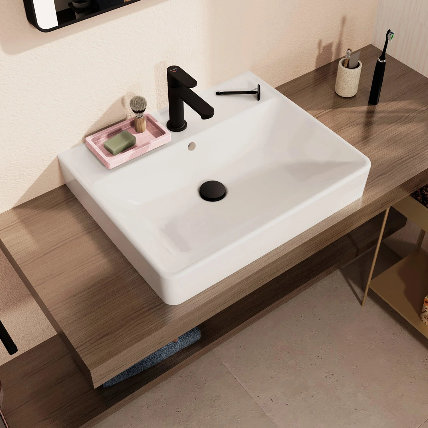 hansgrohe Xanuia Q Aufsatzwaschtisch geschliffen 600/480 mit Hahnloch und Überlauf