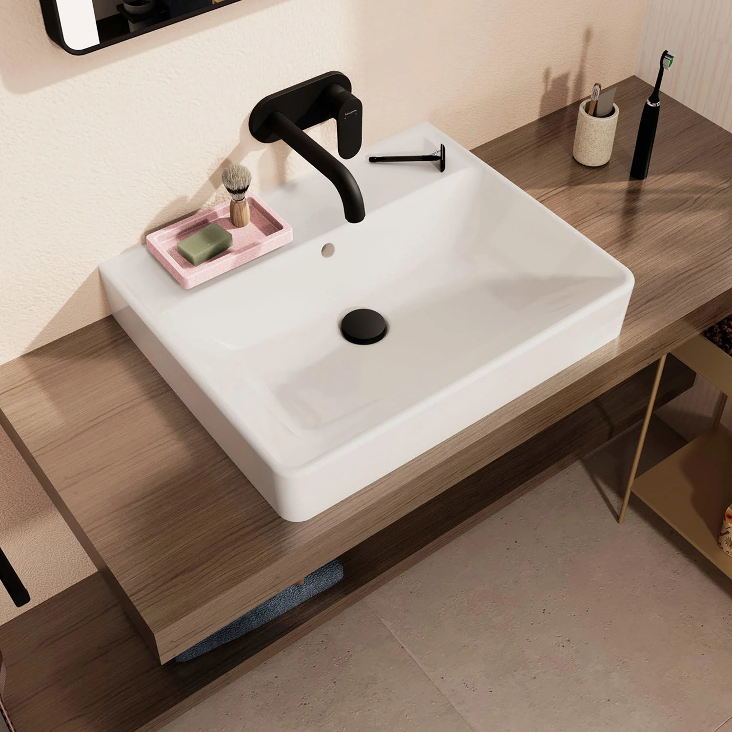 hansgrohe Xanuia Q Aufsatzwaschtisch geschliffen 600/480 ohne Hahnloch mit Überlauf