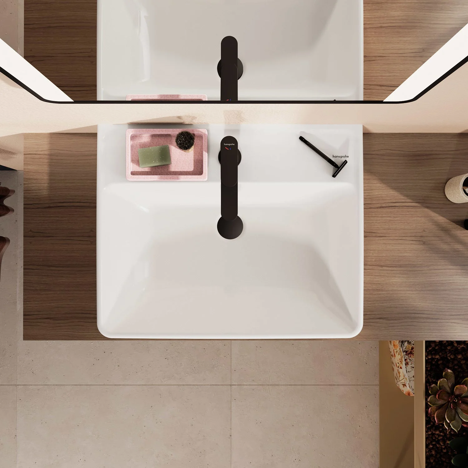 hansgrohe Xanuia Q Aufsatzwaschtisch geschliffen 600/480 mit Hahnloch und Überlauf Bild 3