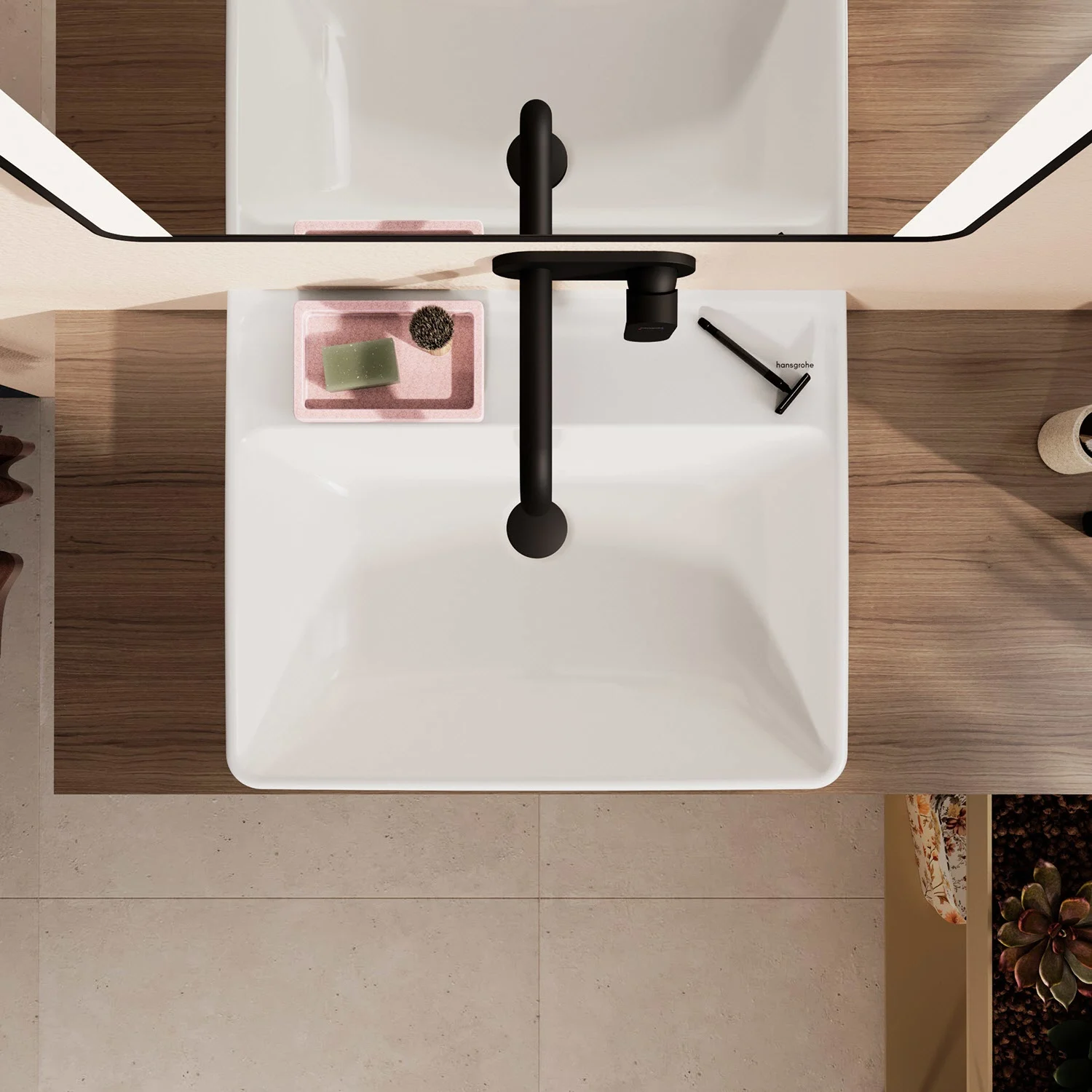hansgrohe Xanuia Q Aufsatzwaschtisch geschliffen 600/480 ohne Hahnloch mit Überlauf Bild 3