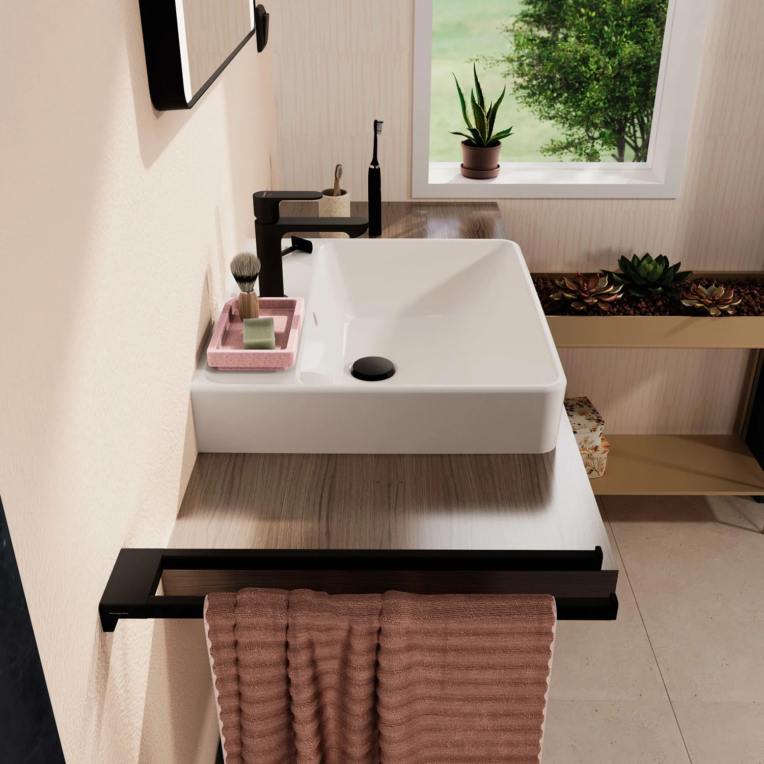 hansgrohe Xanuia Q Aufsatzwaschtisch geschliffen 550/480 mit Hahnloch und Überlauf Bild 4