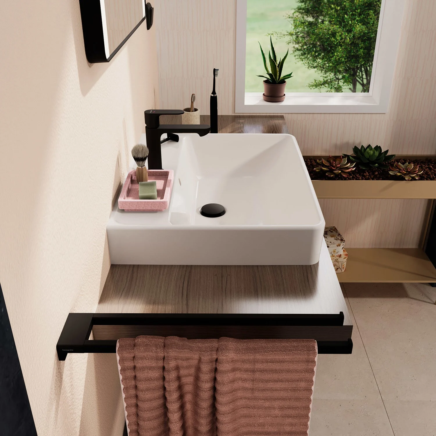 hansgrohe Xanuia Q Aufsatzwaschtisch geschliffen 600/480 mit Hahnloch und Überlauf Bild 4