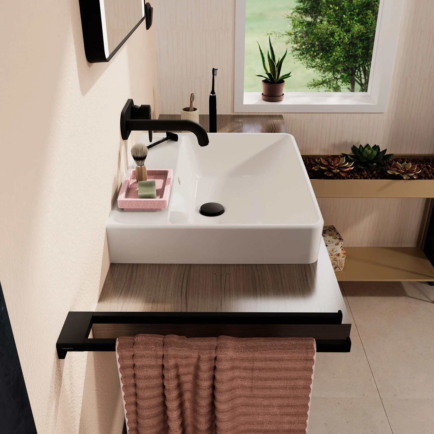 hansgrohe Xanuia Q Aufsatzwaschtisch geschliffen 600/480 ohne Hahnloch mit Überlauf Bild 4