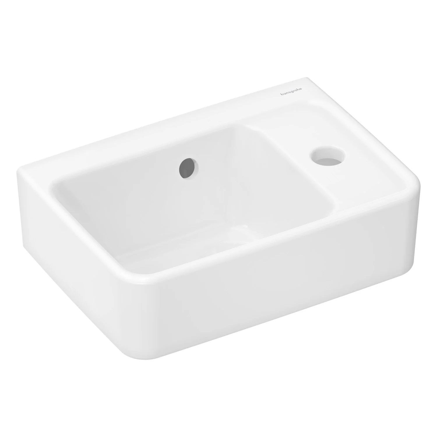 Biała umywalka w widoku z przodu, hansgrohe