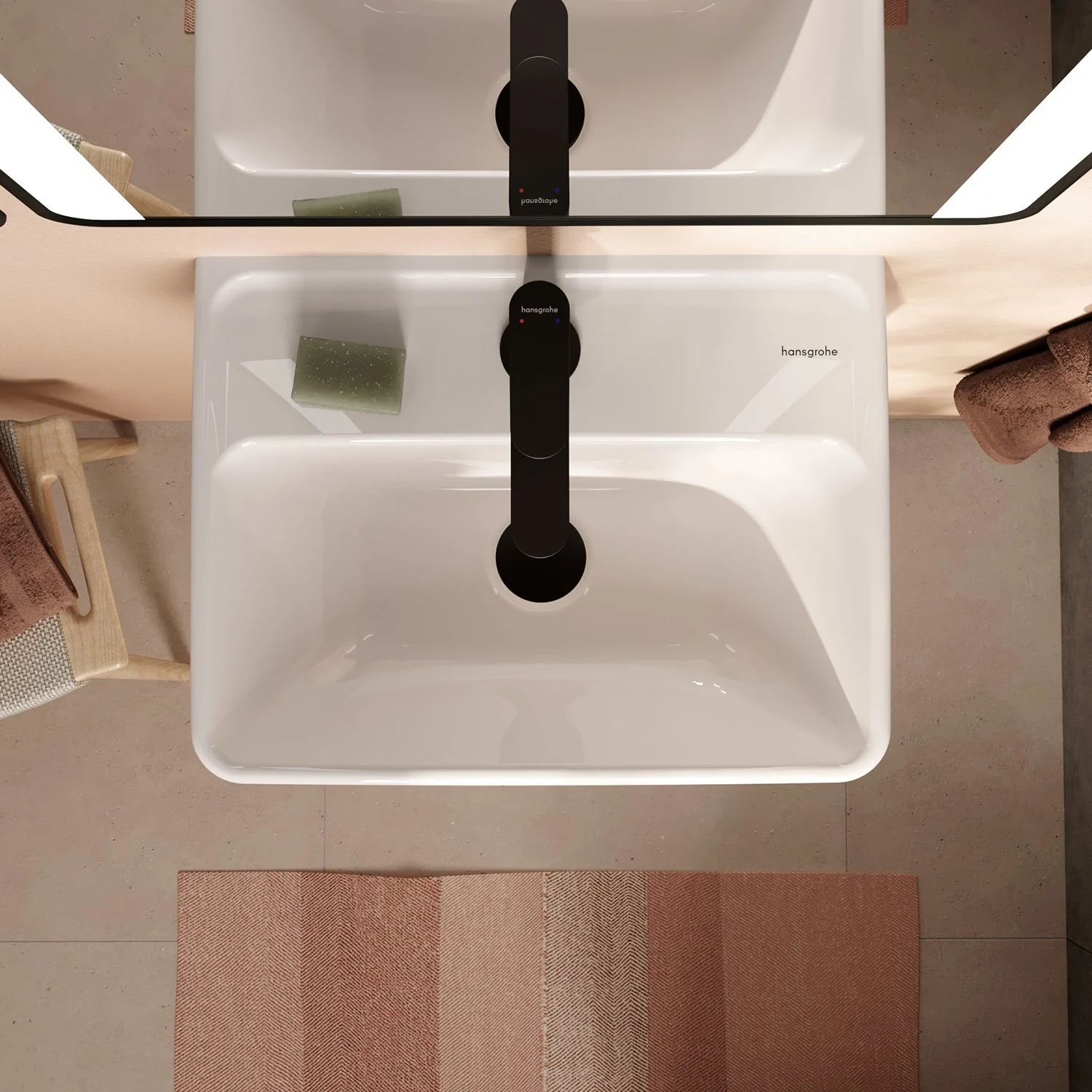 Umywalka z czarną baterią z góry, hansgrohe