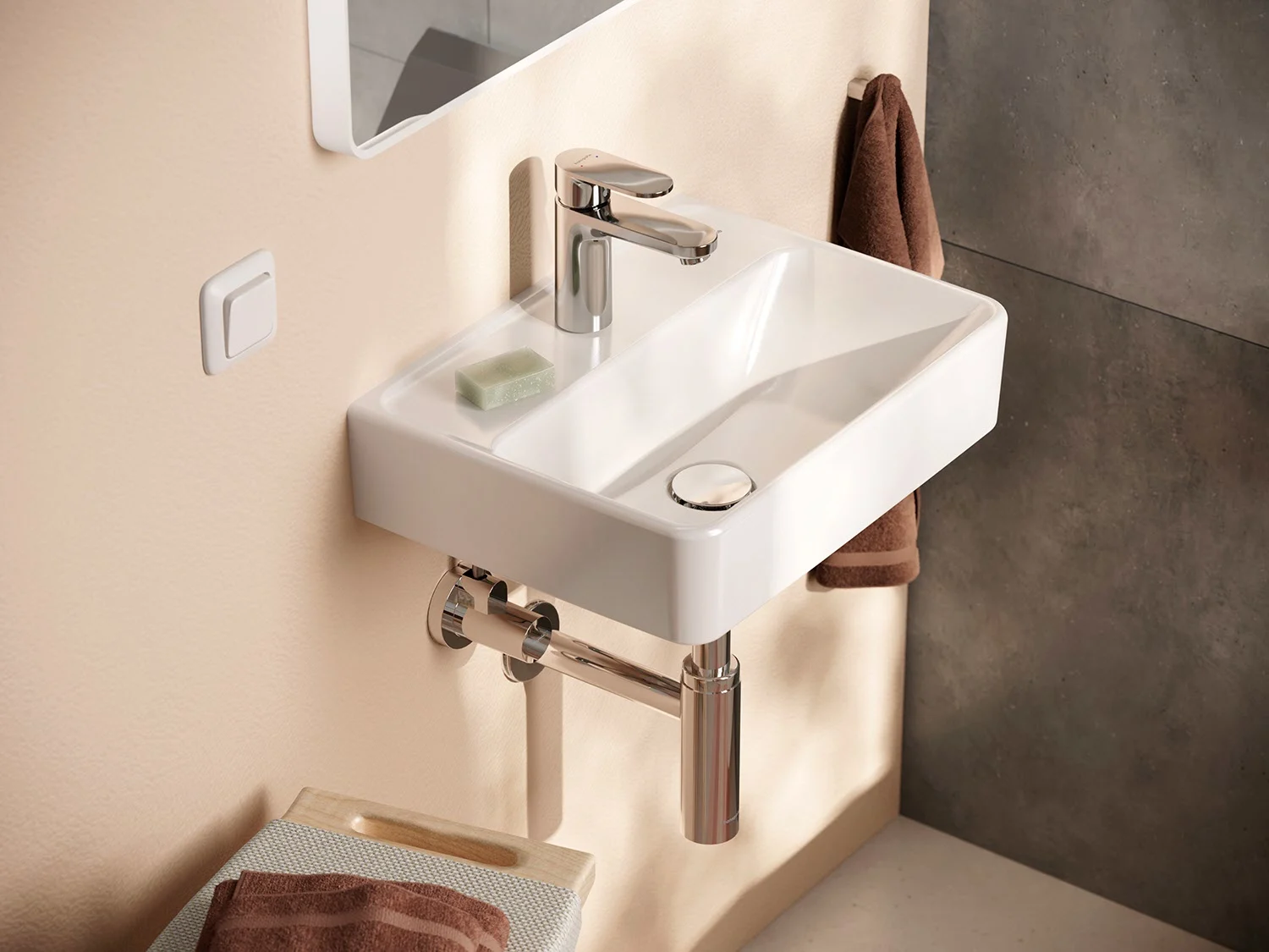 Umywalka z jednouchwytową baterią w łazience, hansgrohe