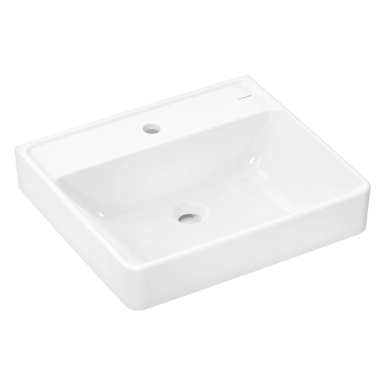 Biała umywalka w widoku bocznym, hansgrohe