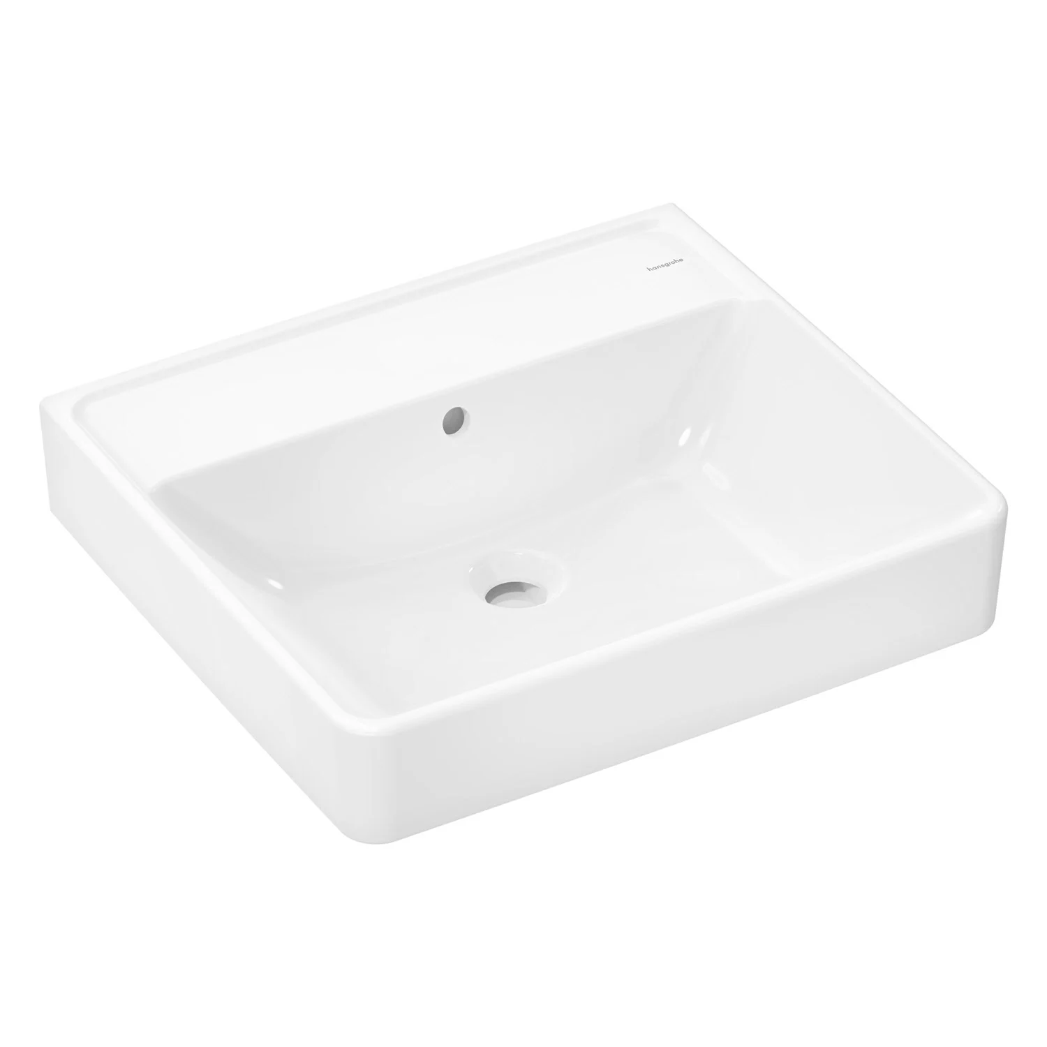 Biała umywalka z widokiem z boku, hansgrohe