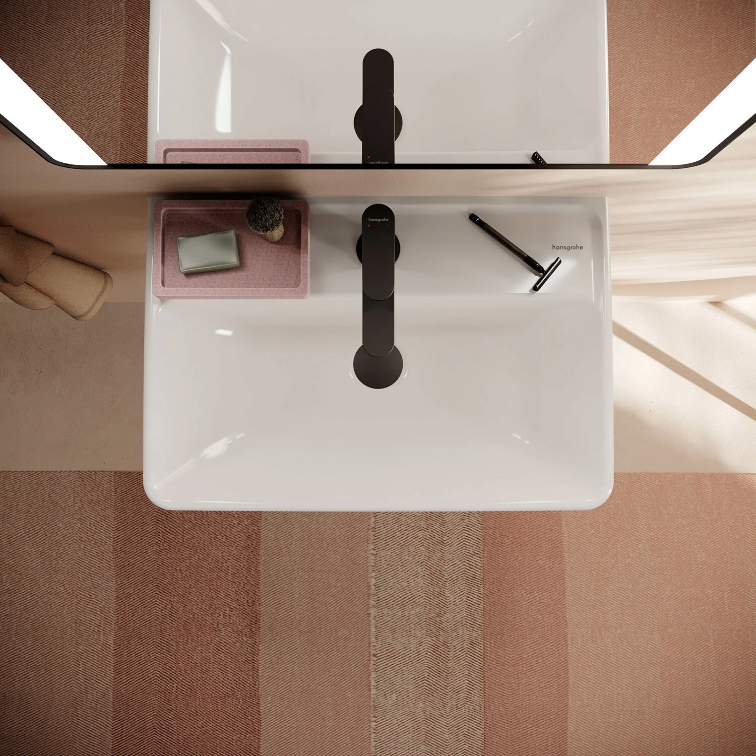 Umywalka z czarną baterią z góry, hansgrohe