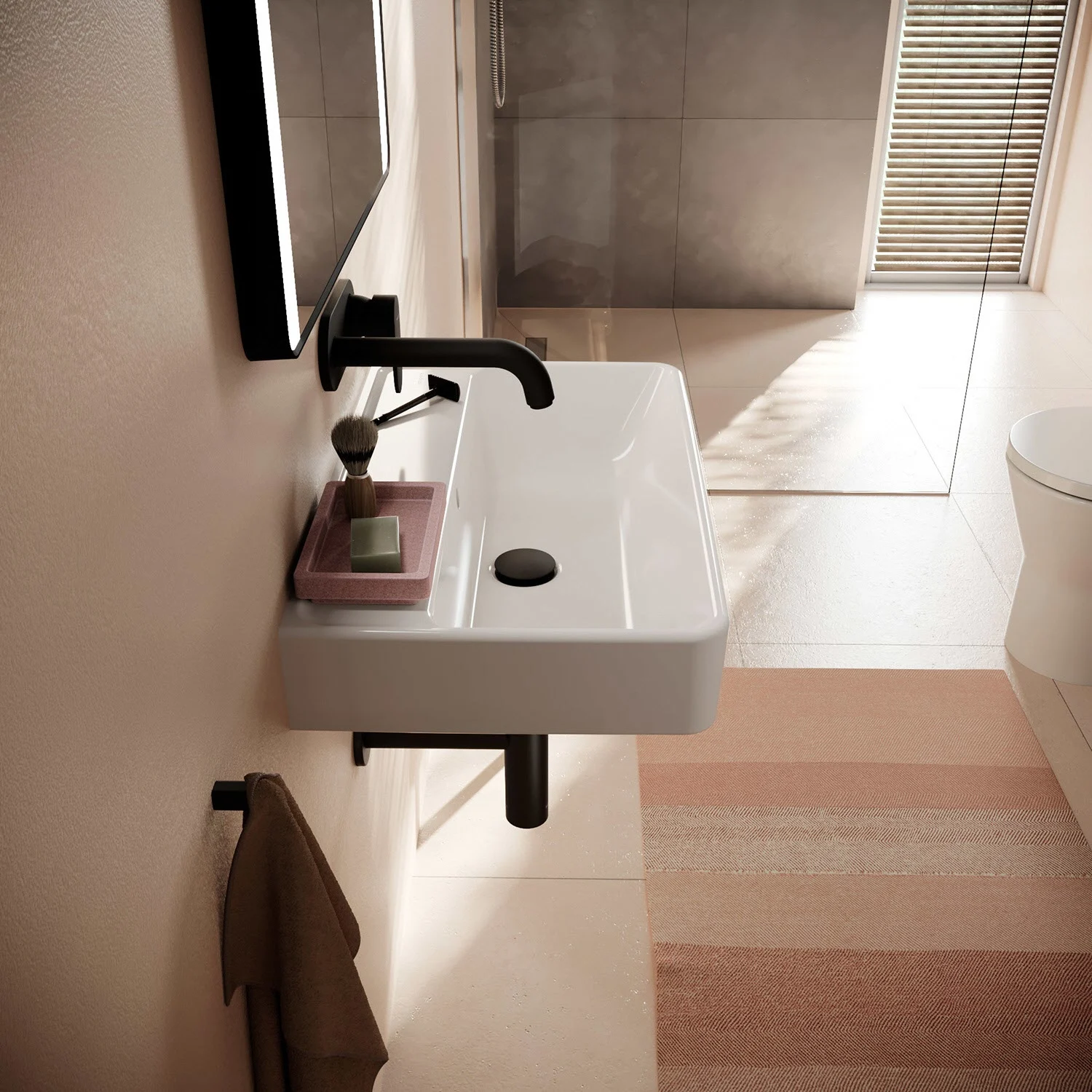 Umywalka w nowoczesnej łazience z lustrem, hansgrohe