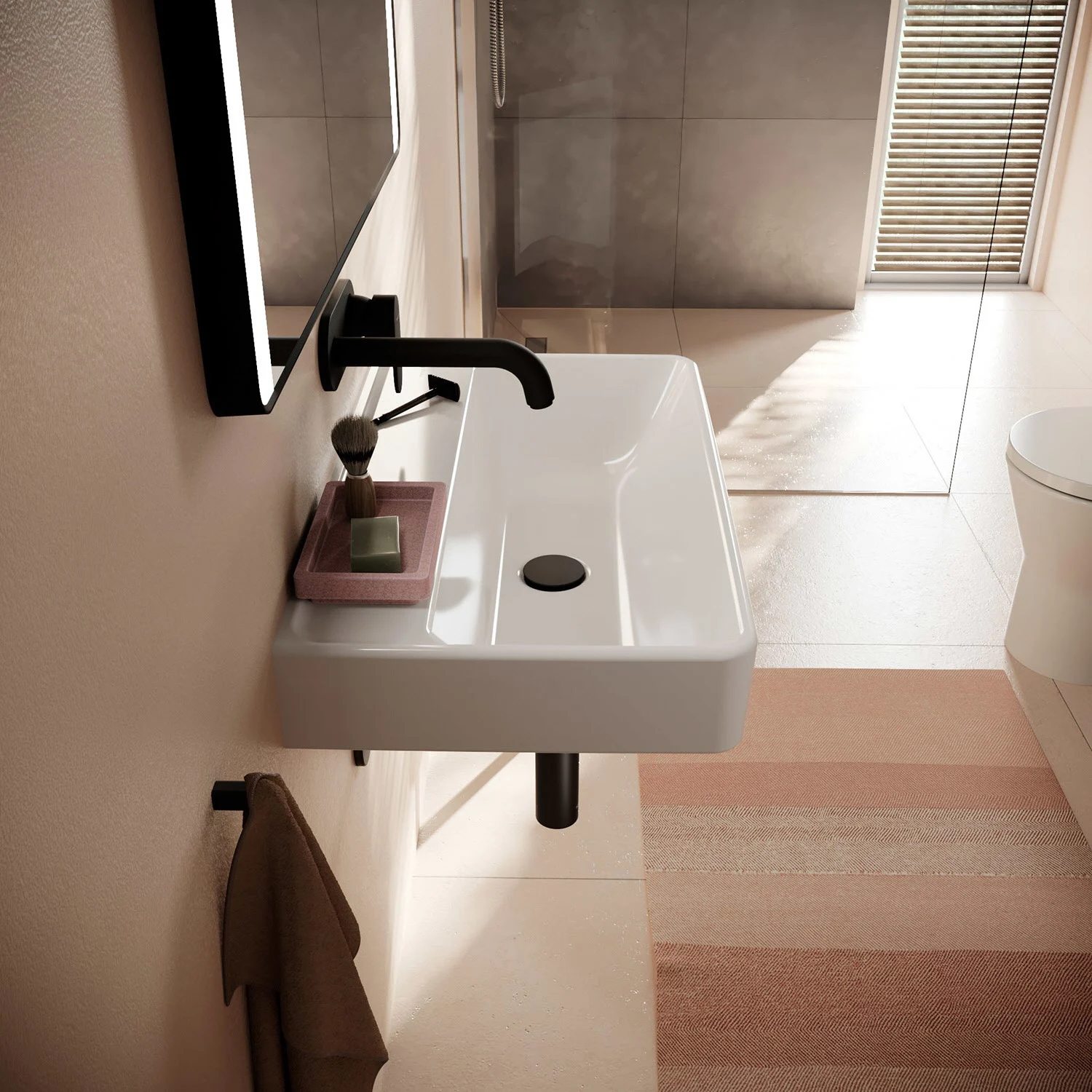 Umywalka w nowoczesnej łazience z lustrem, hansgrohe
