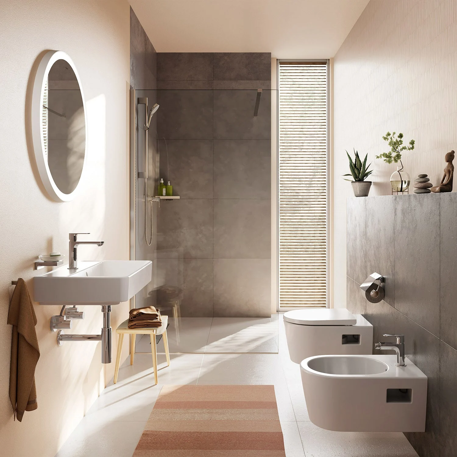 Nowoczesna łazienka z umywalką i prysznicem, hansgrohe