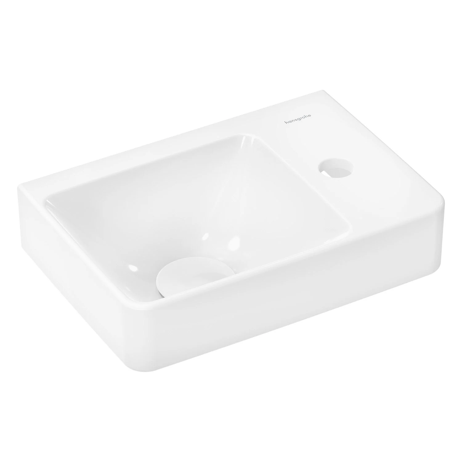 Biała umywalka w widoku z przodu, hansgrohe