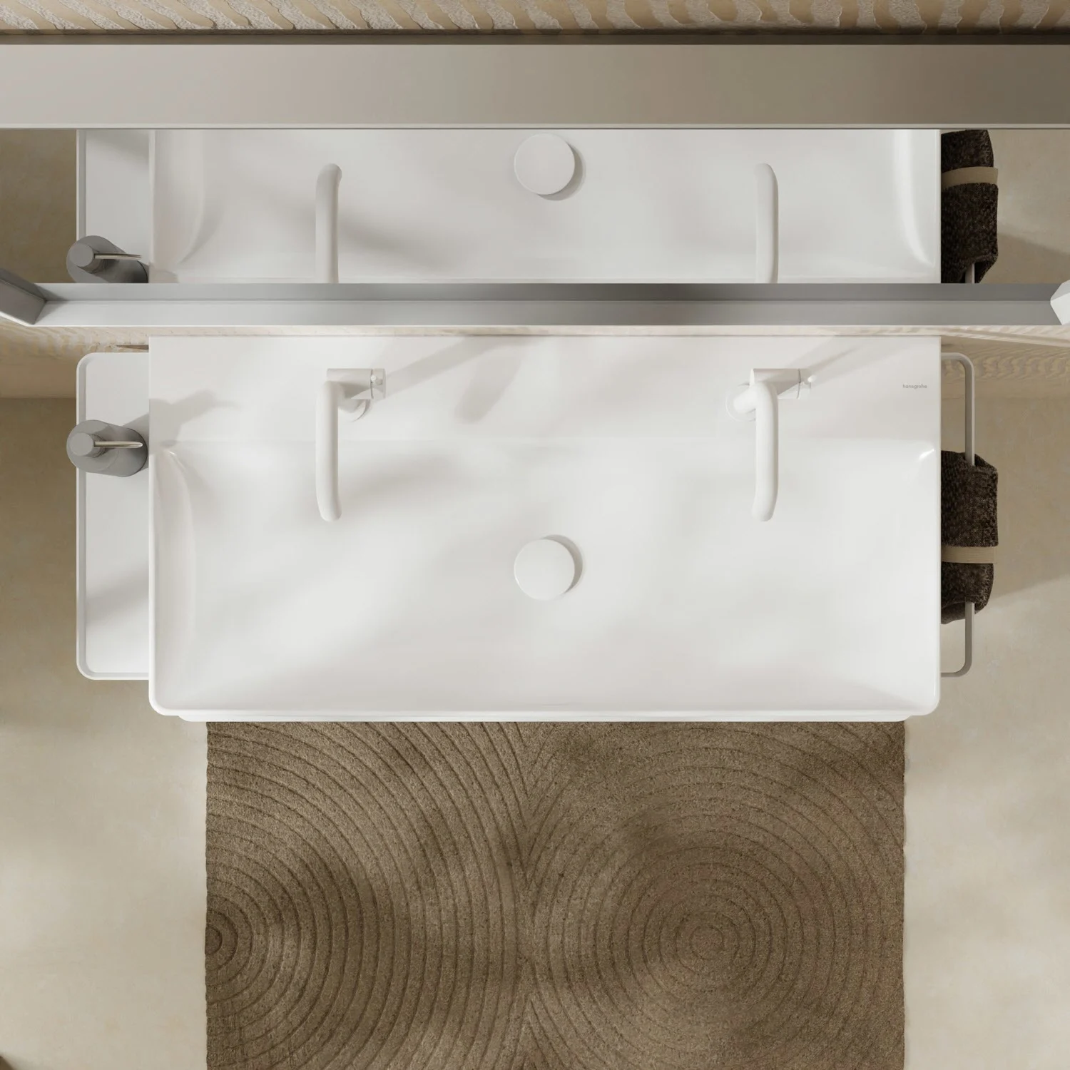 hansgrohe Xelu Q Waschbecken 100 x 48 cm ungeschliffen, mit 2x 1 Hahnloch Bild 8