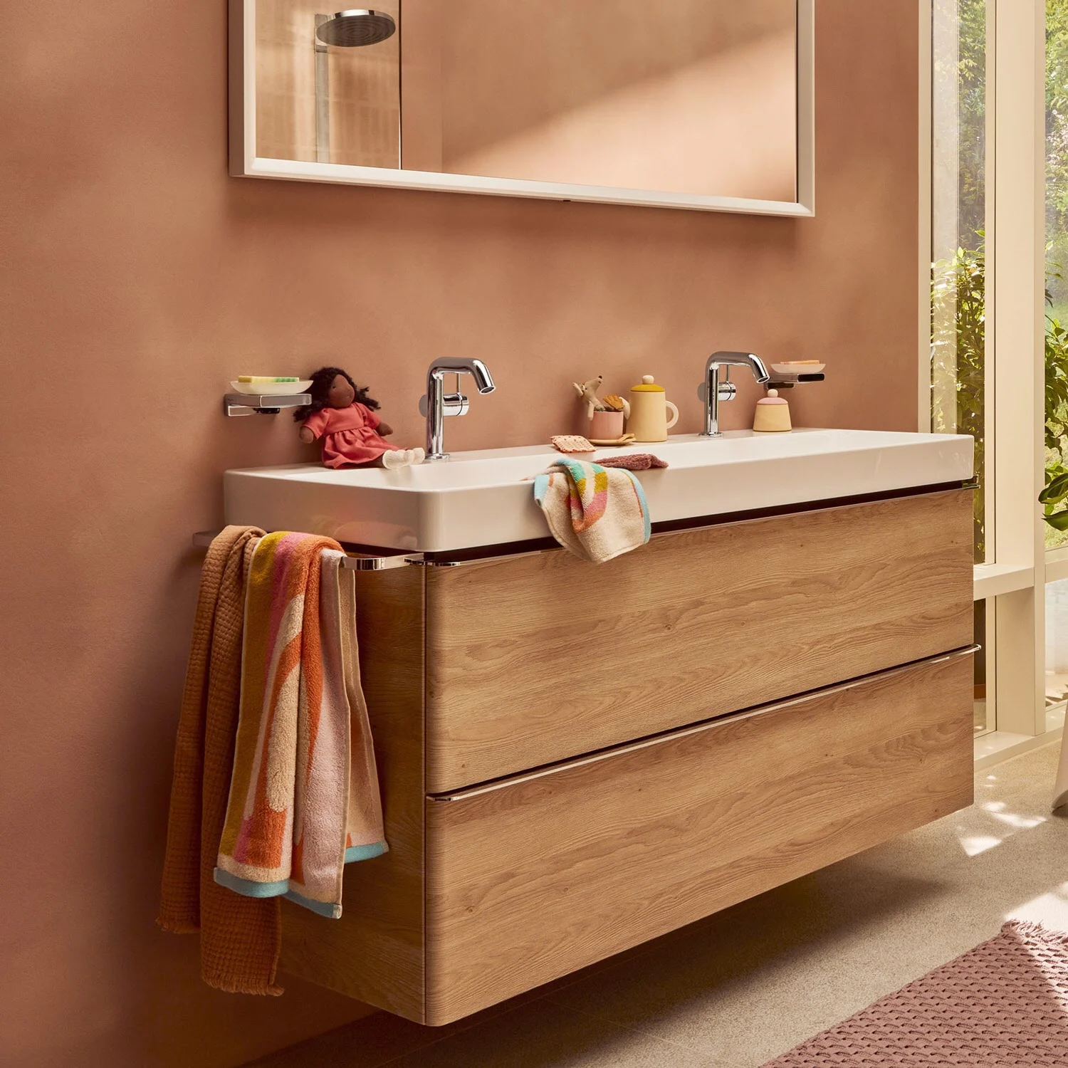 hansgrohe Xelu Q Waschbecken 100 x 48 cm ungeschliffen, mit 2x 1 Hahnloch Bild 11