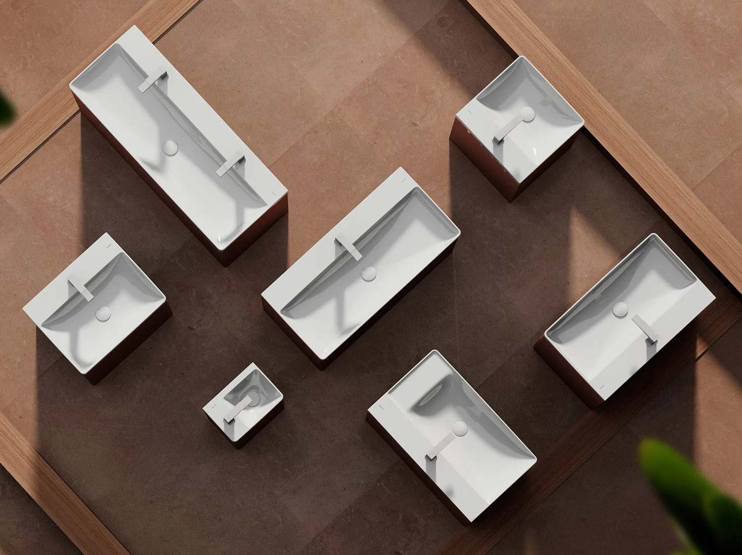 Kilka umywalek ułożonych w widoku z lotu ptaka, hansgrohe