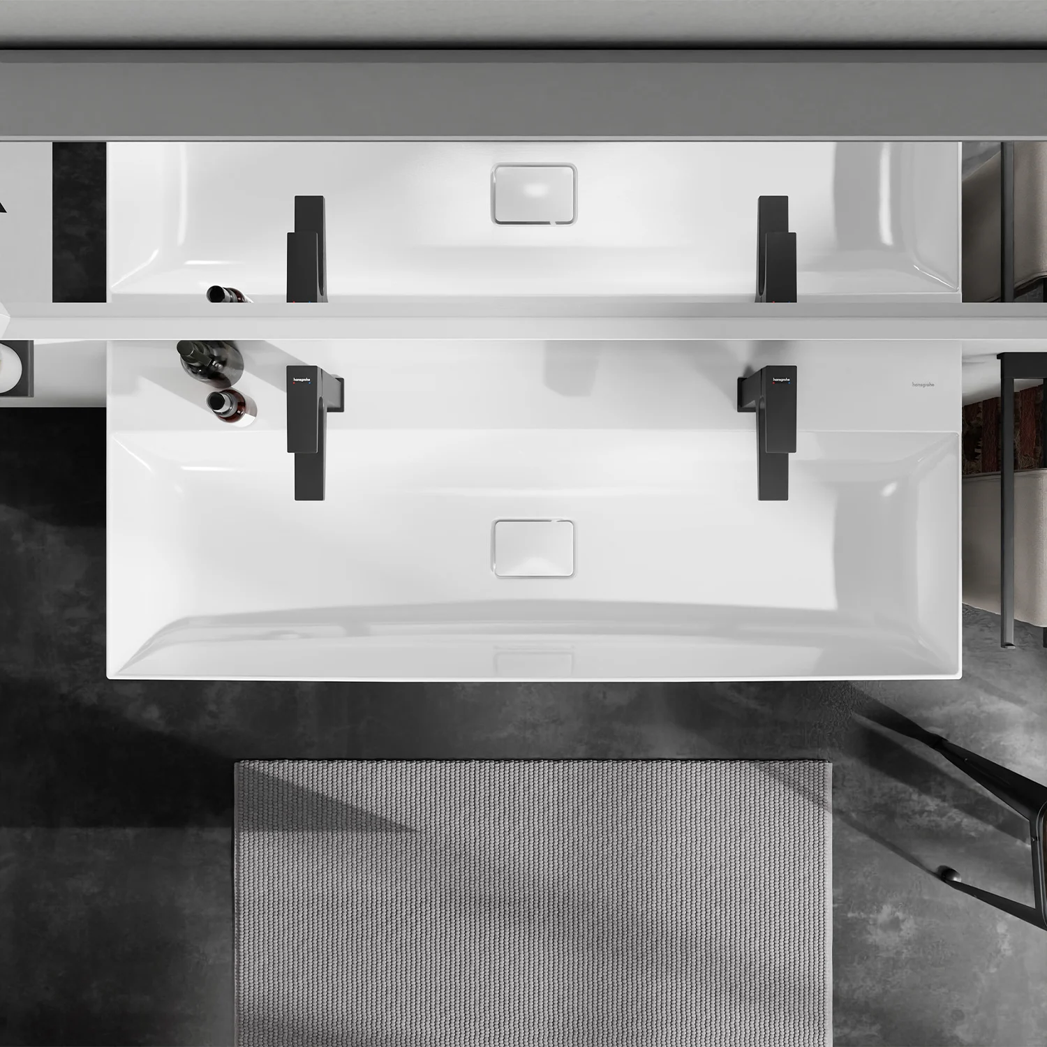 Podwójna umywalka w łazience z góry, hansgrohe