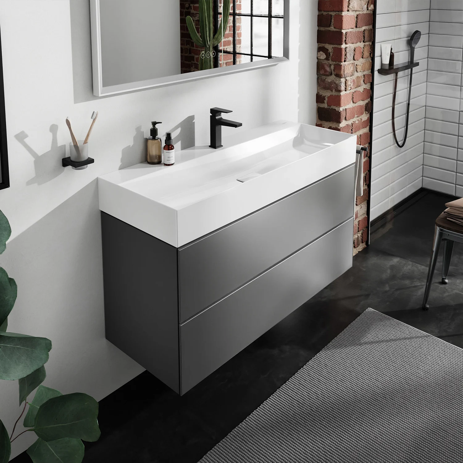 Zbliżenie umywalki w łazience, hansgrohe