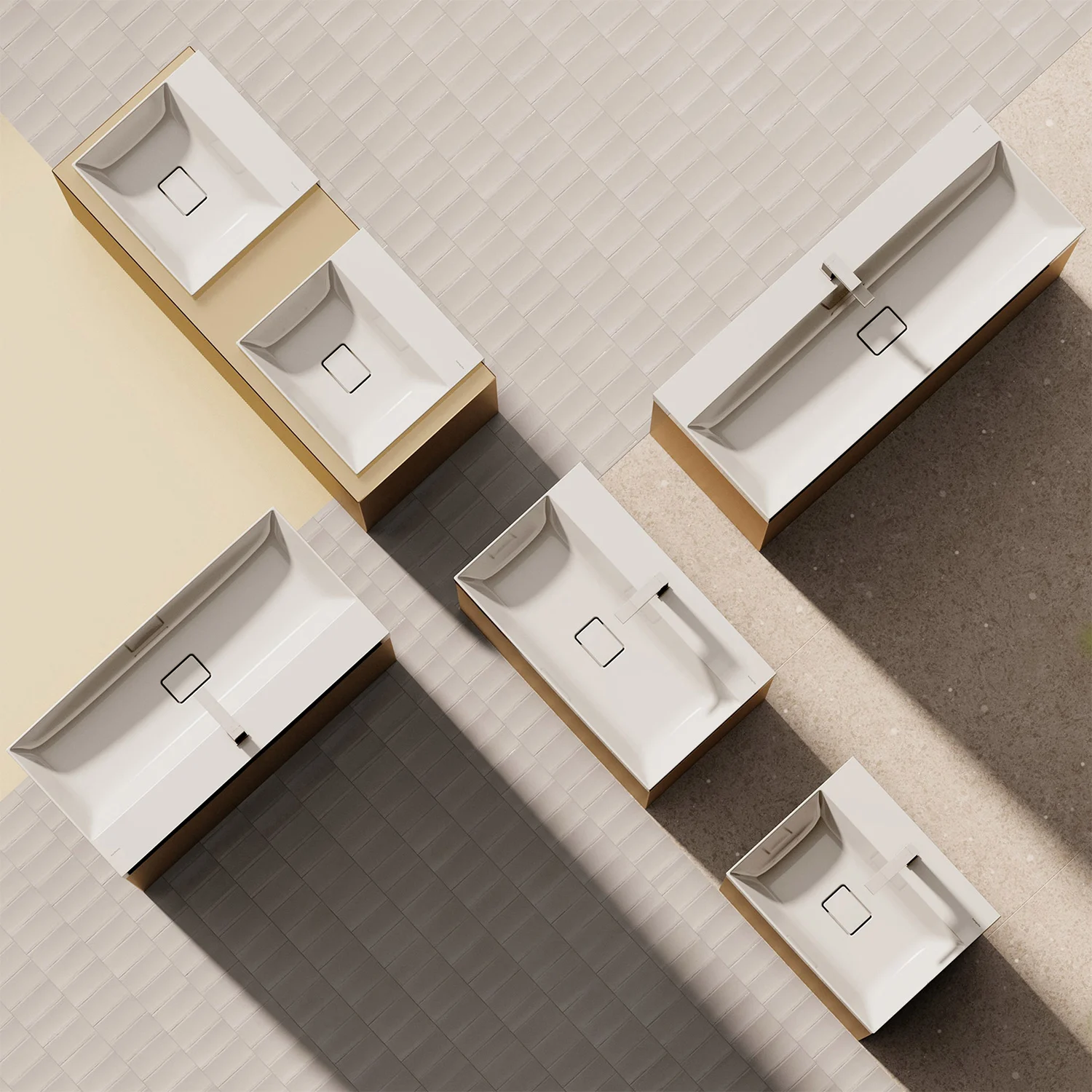 Rysunek techniczny kilku umywalek, hansgrohe
