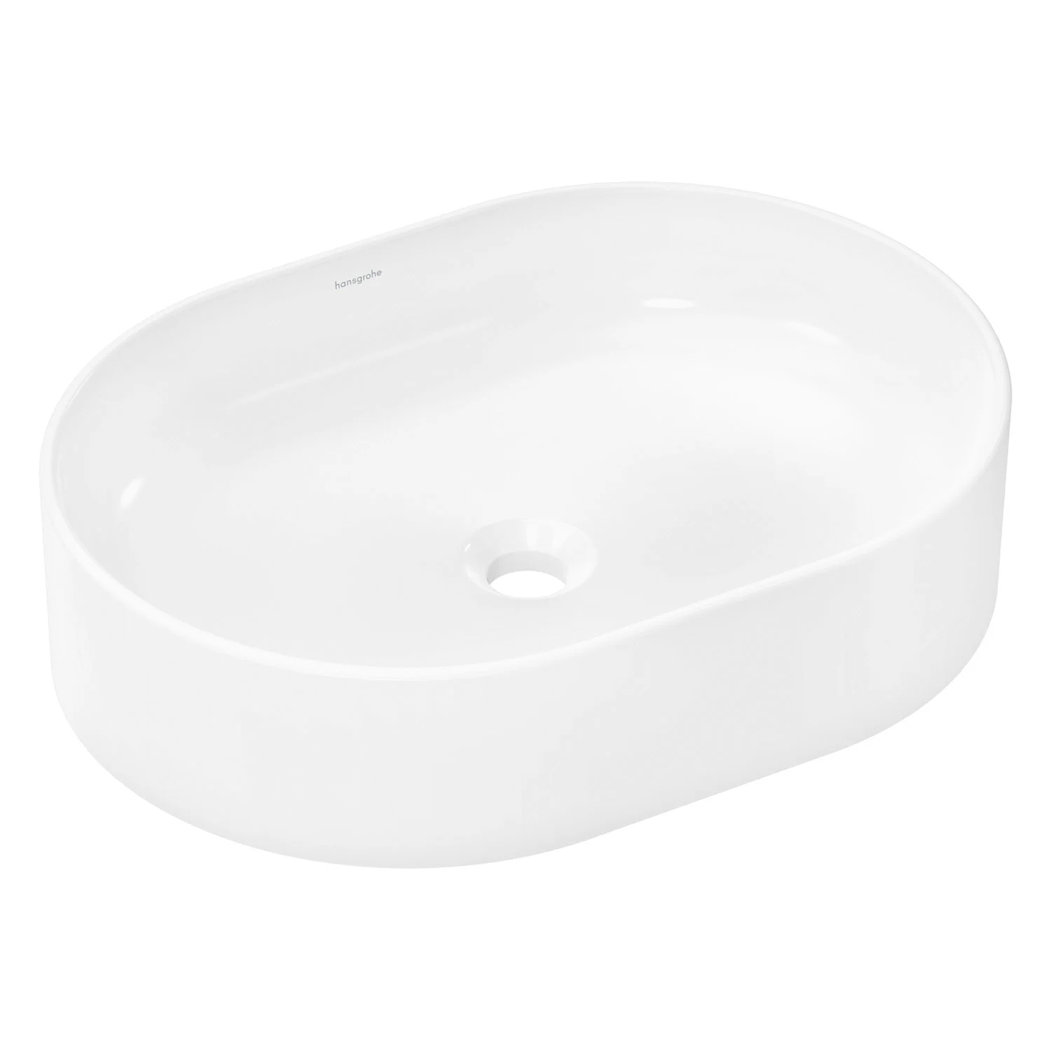 Owalna umywalka z widokiem z boku, biała, hansgrohe
