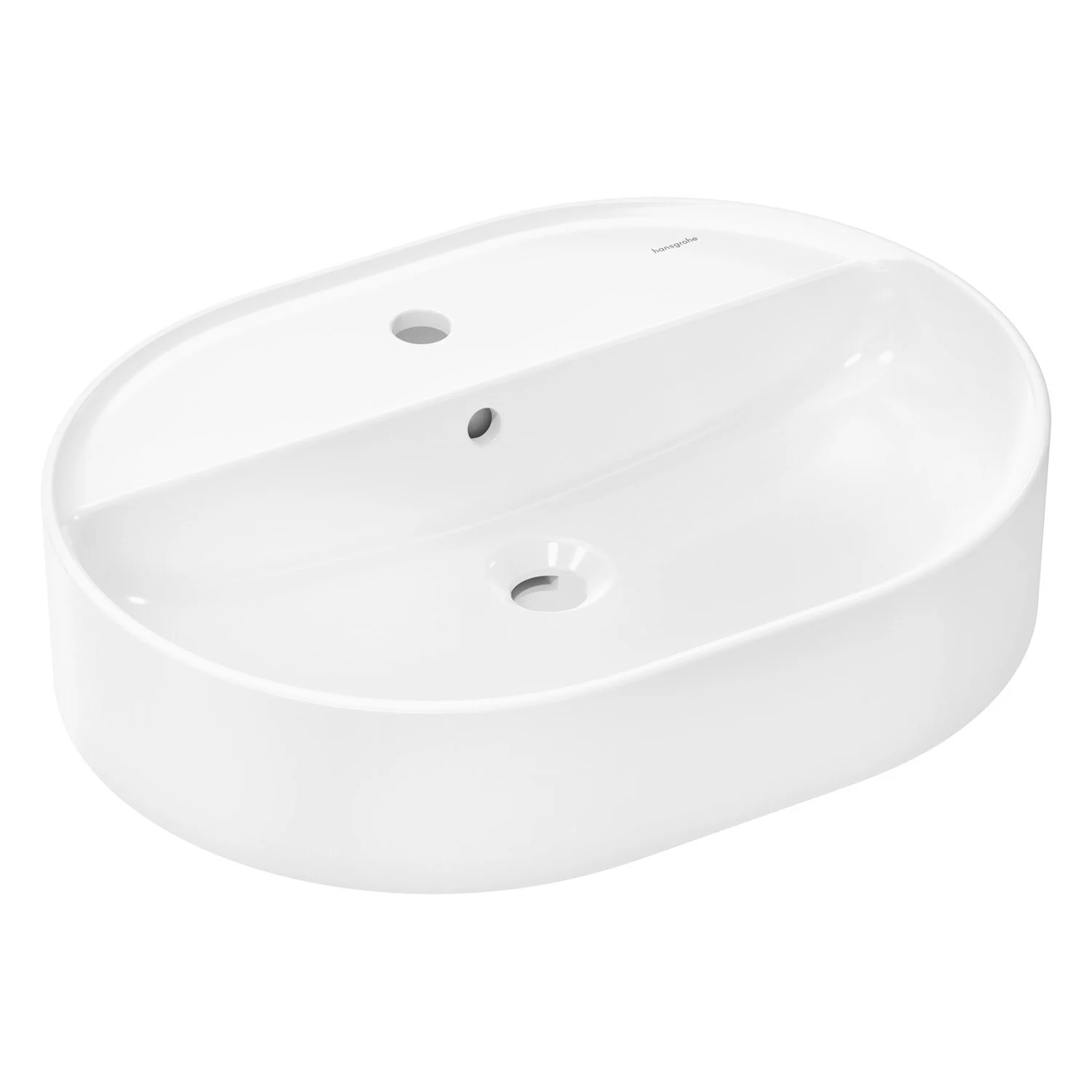 Owalna umywalka z widokiem z boku, biała, hansgrohe