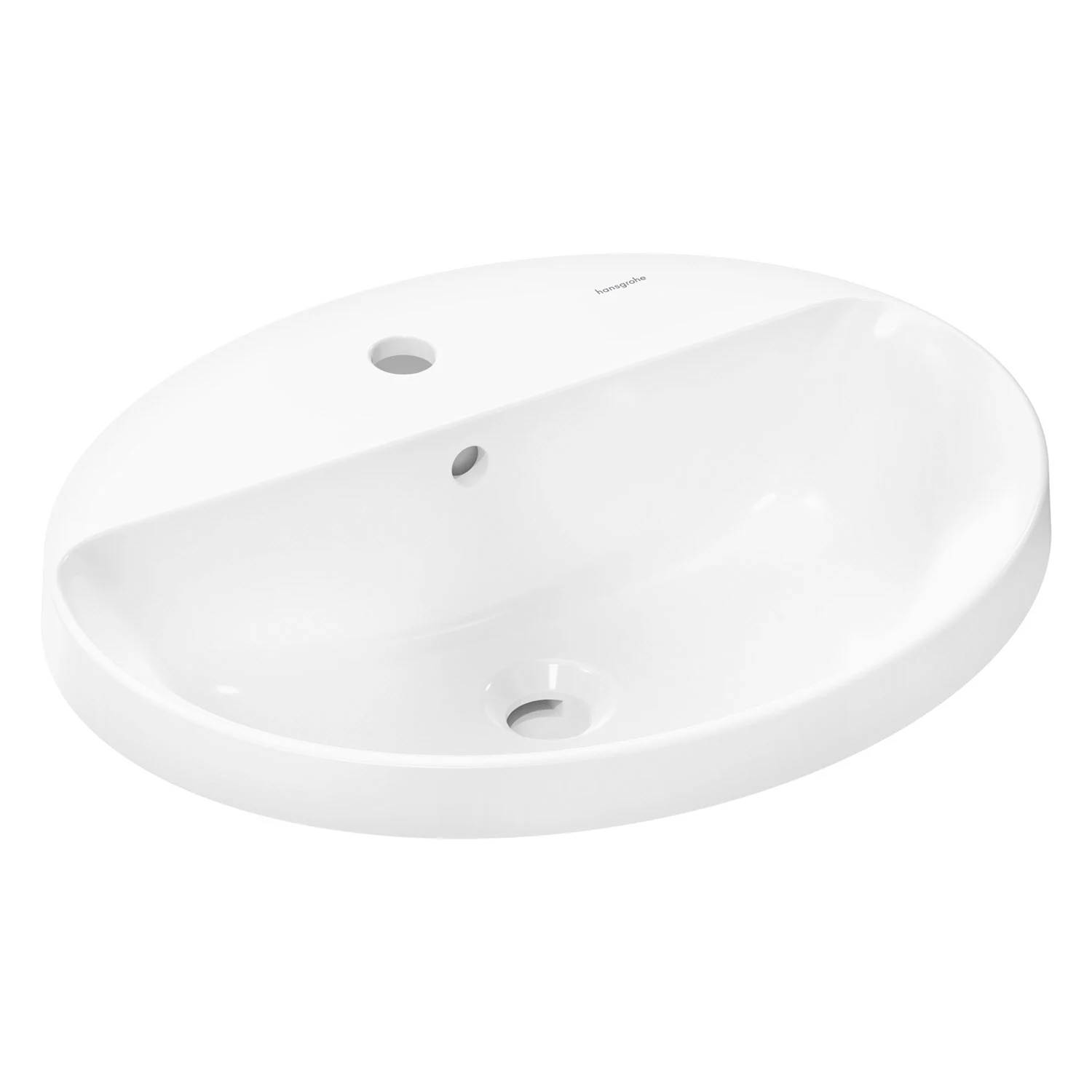 Owalna umywalka nablatowa w bieli, widok z boku, hansgrohe