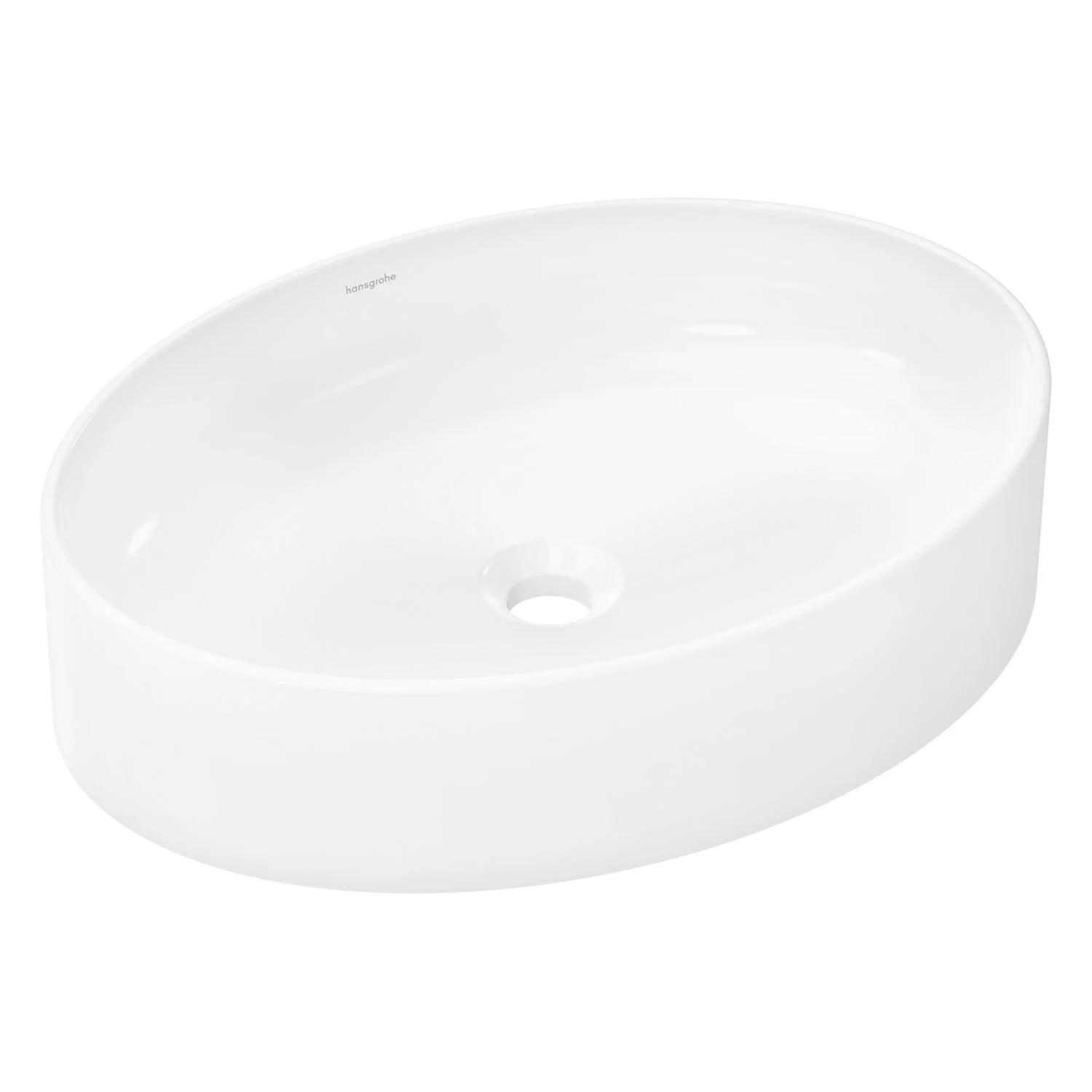 Owalna umywalka z widokiem z boku, biała, hansgrohe